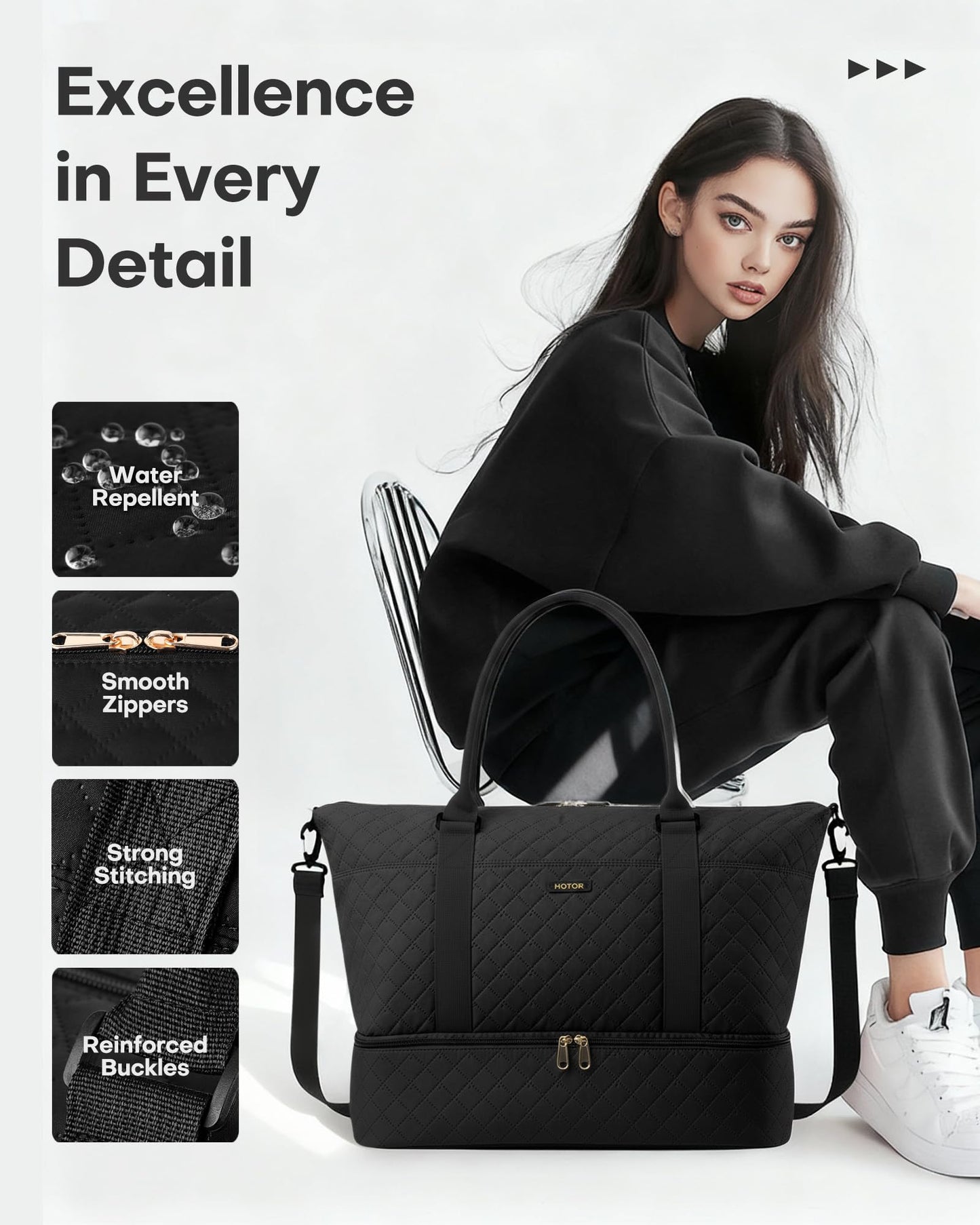 HOTOR Travel Duffel Bag - Large Weekender Bags for Women, Carry On Bag with Shoe Compartment, Overnight Bag with Toiletry Bag for Travel Essentials and Travel Accessories, Black, 34.0 x 45.0 x 20.0 cm 🍁 All In One Marketplace Canada
