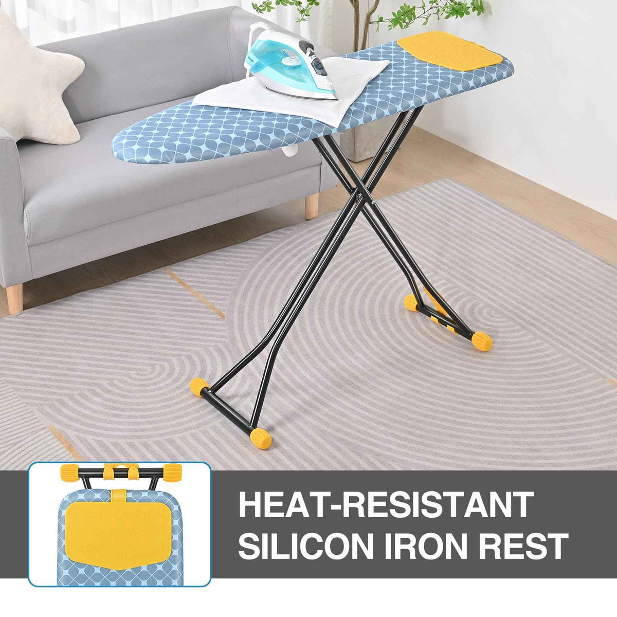 APEXCHASER Ironing Board with Iron Rest, Compact and Space Saver Iron Board, Extra Thick Cover, Height Adjustable, Wall Mount & Closet Hanger 13x43 Yellow 🍁 All In One Marketplace Canada