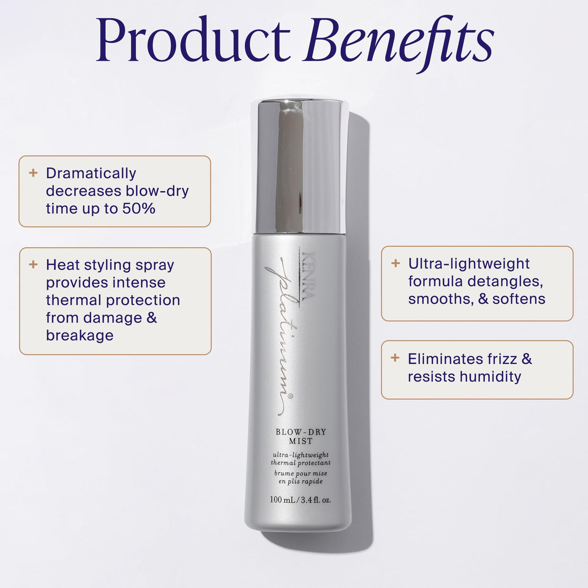 Kenra Platinum Blow-Dry Mist | Ultra Lightweight Thermal Heat Protectant | Reduces Dry Time & Frizz | Fine to Medium Hair | 100 mL 🍁 All In One Marketplace Canada