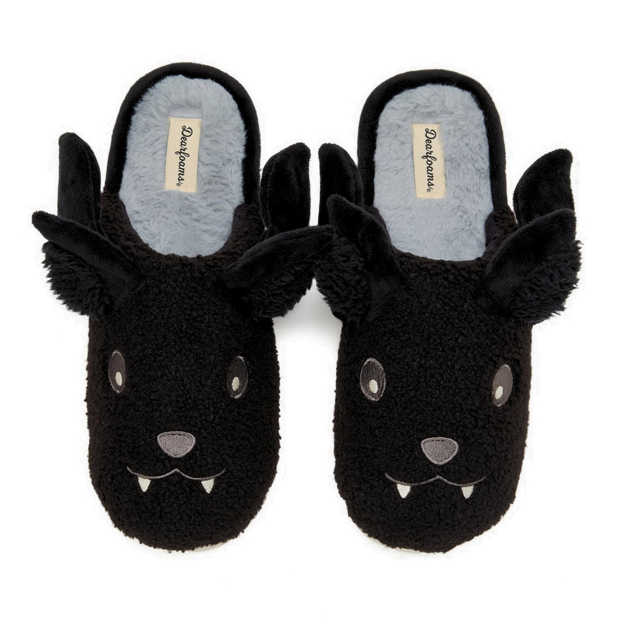 Dearfoams Unisex-Adult Spooky Fuzzy Halloween Pumpkin Jack O Lantern Slipper, Black Bat, 11-12 Women/9-10 Men