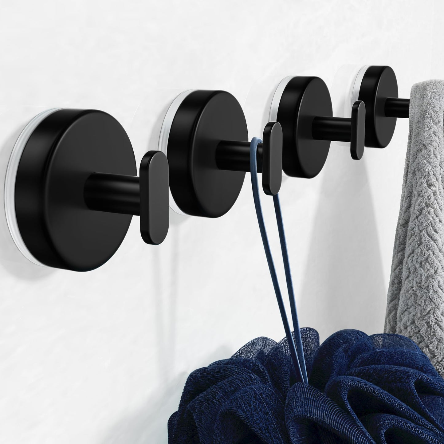 Suction Cup Hooks for Shower: 15 LB Strong Wall Hanger for Bathroom, Front Door, Glass, Window, RV, Holder for Towel, Christmas Wreath, Coat, Loofah, Waterproof & Reusable, Matt Black 4 Pack 🍁 All In One Marketplace Canada