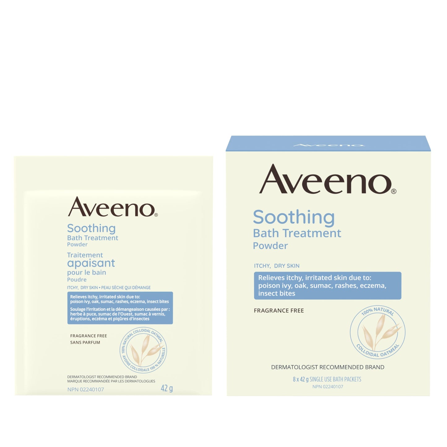 Aveeno Soothing Bath Treatment, Eczema, Dry Skin Relief, Colloidal Oatmeal Bath, Cleanser, Fragrance Free, 8-pack, 42 gram 🍁 All In One Marketplace Canada