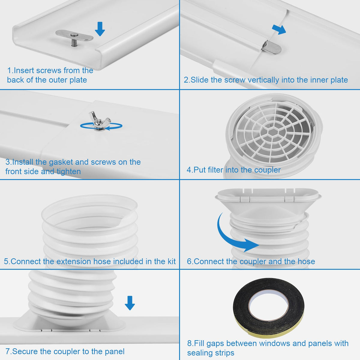 Portable Air Conditioner Window Kit with 5.9" Exhaust Hose, Portable AC Window Vent Kit for Sliding Window Seal with PVC Plate, Universal Coupler Fits 5.9 & 5.1 Inch Diameter Exhaust Hose 🍁 All In One Marketplace Canada