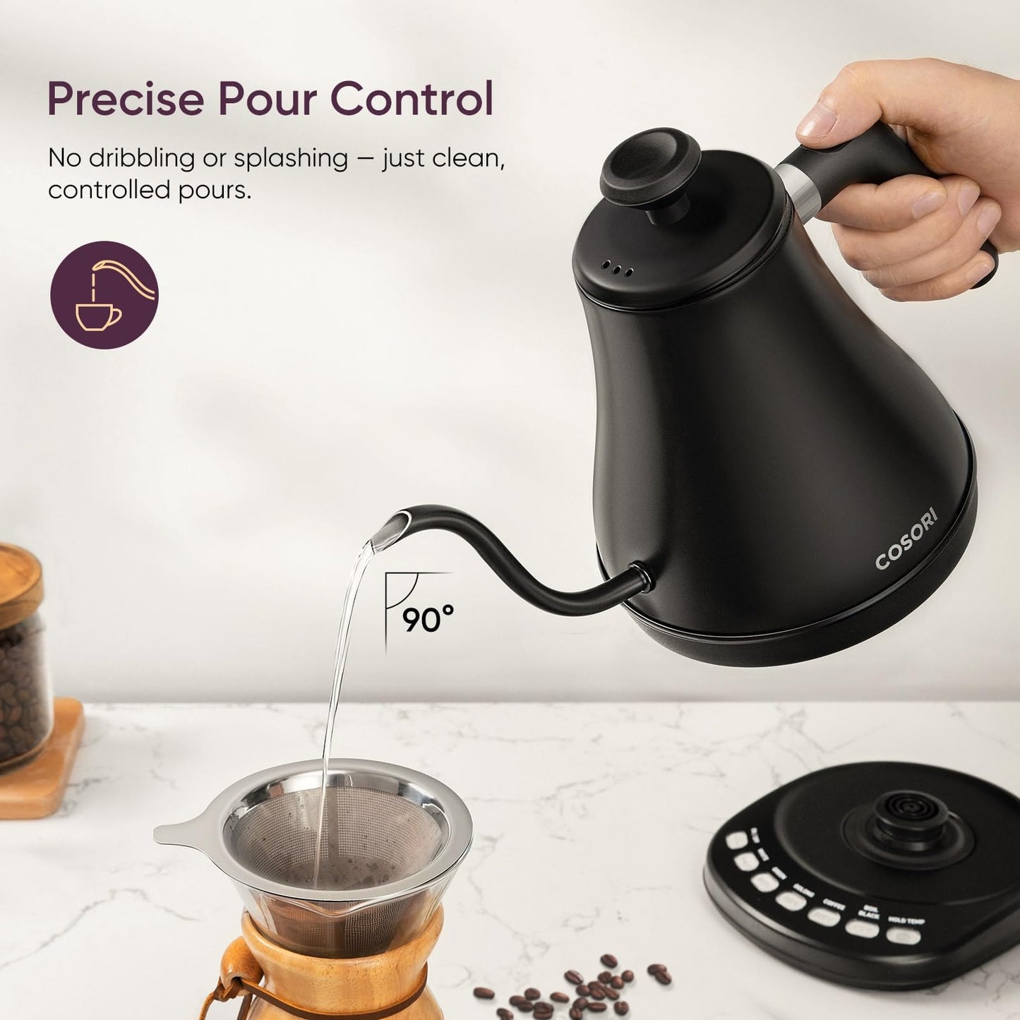 Cosori Electric Gooseneck Kettle,5 Temperature Control Presets, Pour Over Kettle for Coffee & Tea, 1200W Fast Heating, 100% Stainless Steel Inner Lid & Bottom, Tea Kettle, 0.8L/Matte Black 🍁 All In One Marketplace Canada