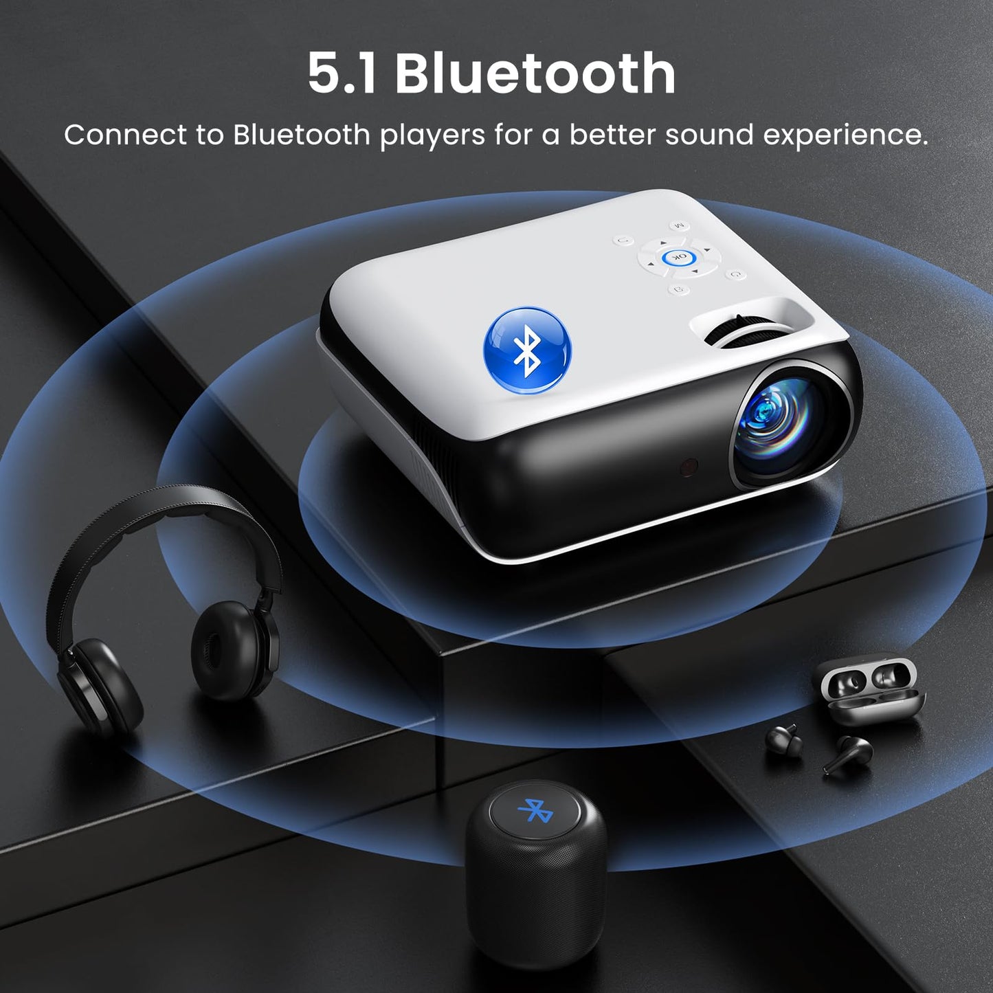 HAPPRUN Native 1080P Bluetooth Projector, Full HD Portable Outdoor Movie Projector with Built-in Speaker, Compatible with Smartphone, HDMI, USB, AV, Fire Stick, PS5 for Home, Bedroom, Outdoor Use 🍁 All In One Marketplace Canada