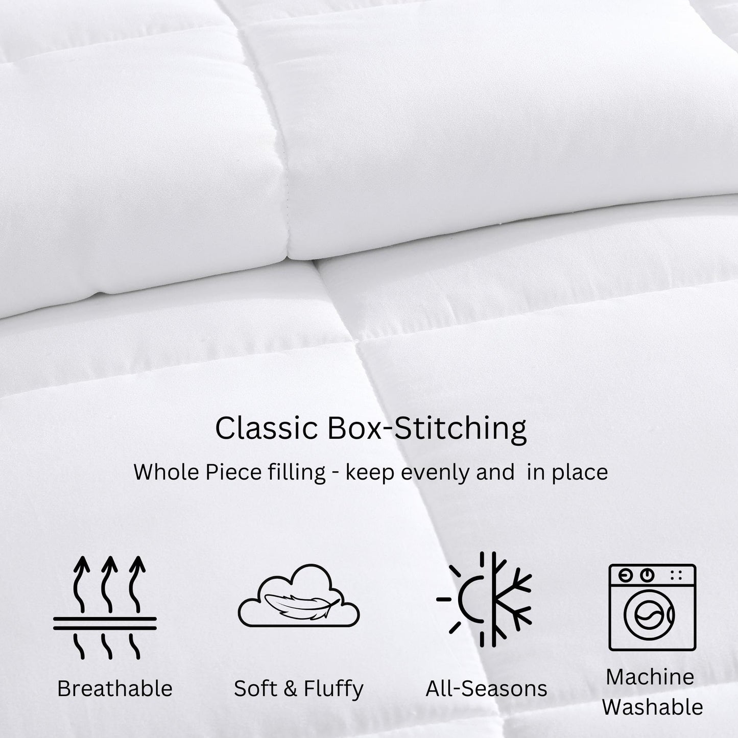 Comforter Queen Size - Down Alternative Hypoallergenic Duvet Insert, Ultra-Soft Microfiber, Box-Stitch Quilted with Corner Tabs, All Season, Machine Washable, 88x88 - White 🍁 All In One Marketplace Canada