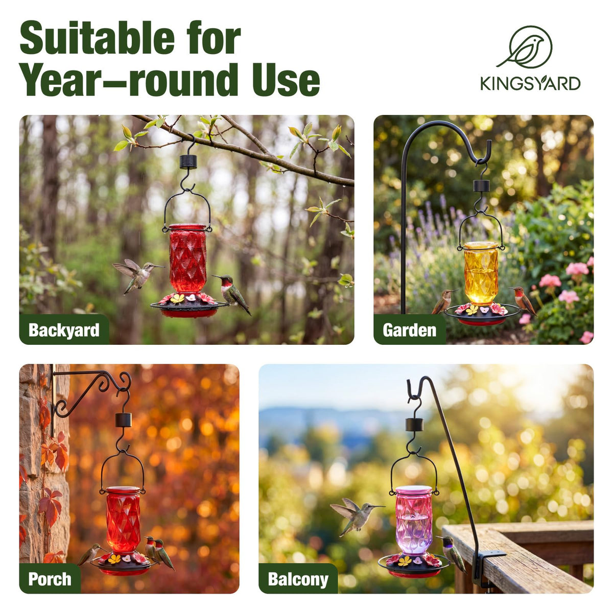Kingsyard Glass Hummingbird Feeder for Outdoors Hanging, 20 oz Leak-Proof Hummingbird Feeders with 9 Bee Proof Feeding Ports & Ant Moat, Easy to Clean and Refill (Red) 🍁 All In One Marketplace Canada