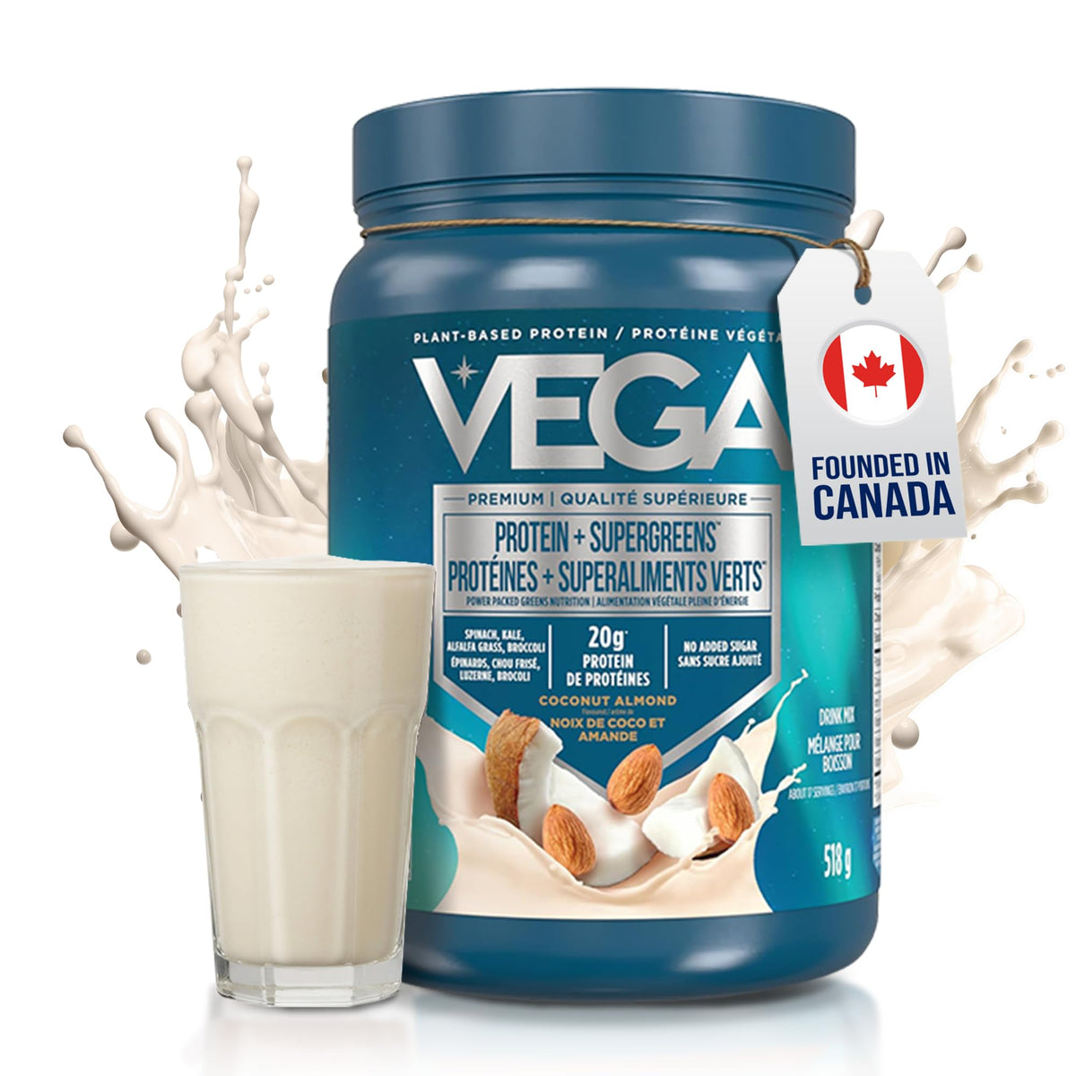 Vega Protein + Supergreens Vegan Plant Based Protein Powder – 20g Organic Pea Protein, Dairy-free, Healthy Breakfast Shake – Coconut Almond, 18 Servings, 518 grams (Pack of 1) 🍁 All In One Marketplace Canada