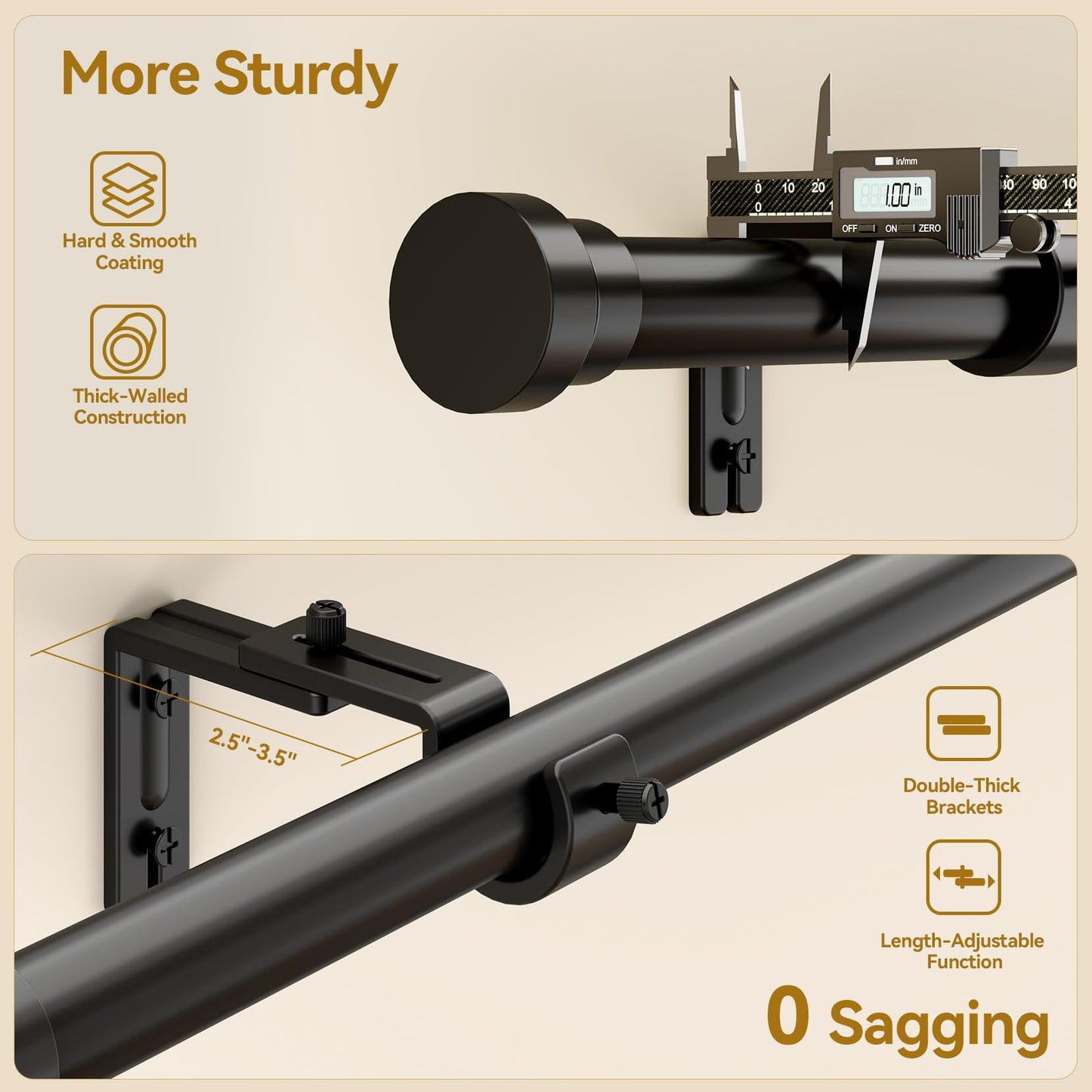 YaFex Curtain Rod 32-84 Inch, Heavy Duty 1 Inch Adjustable Curtain Pole, Black Long Curtains Rods for Window, Modern Design, Easy Installation 🍁 All In One Marketplace Canada