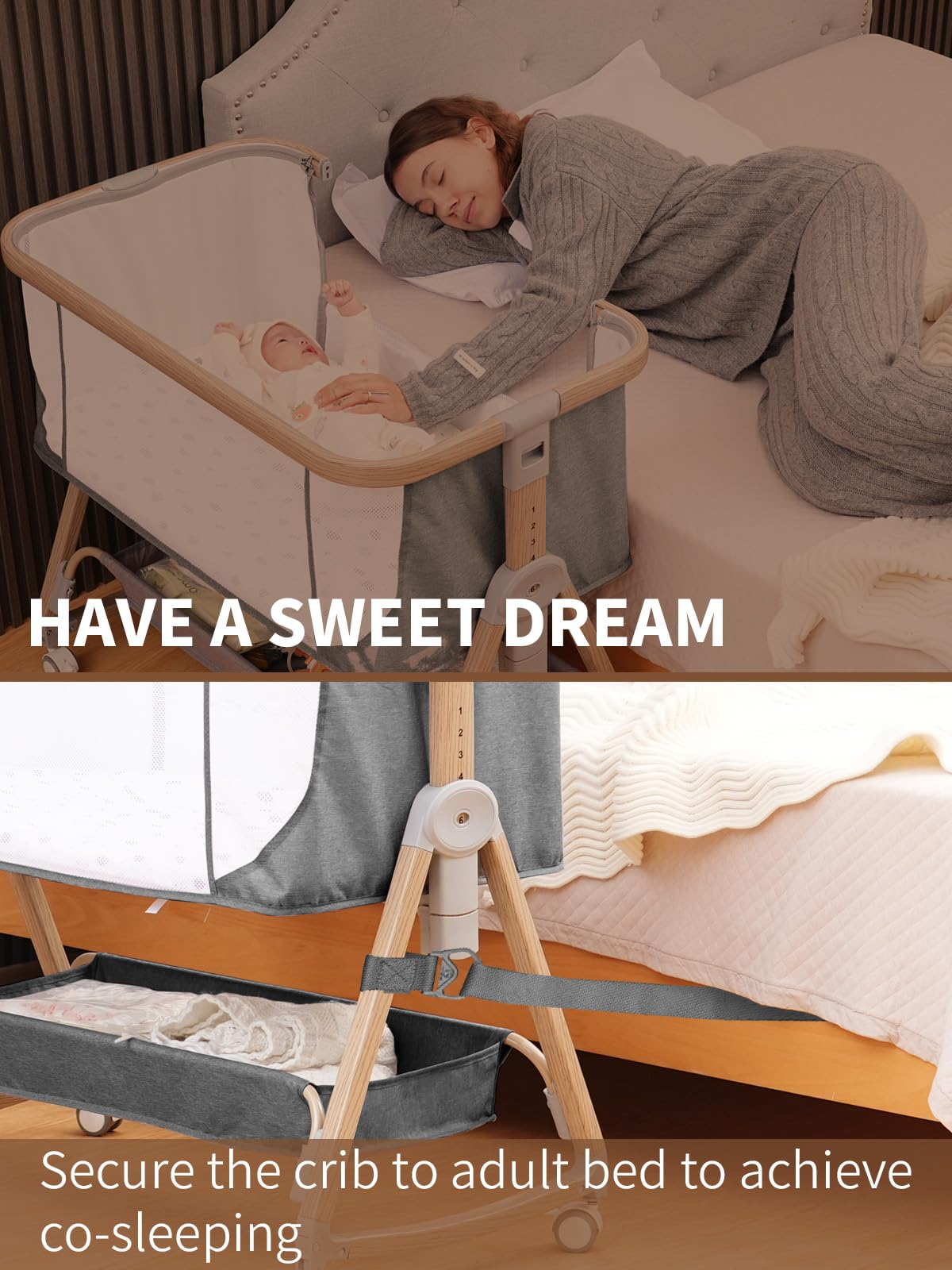 Baby Bassinet Bedside Sleeper - 3 in 1 Bassinets with Waterproof Sheets, Soft Mattress and Breathable Mesh, Adjustable Height Bedside Bassinet for Baby with Wheels, Storage Basket, Gray 🍁 All In One Marketplace Canada