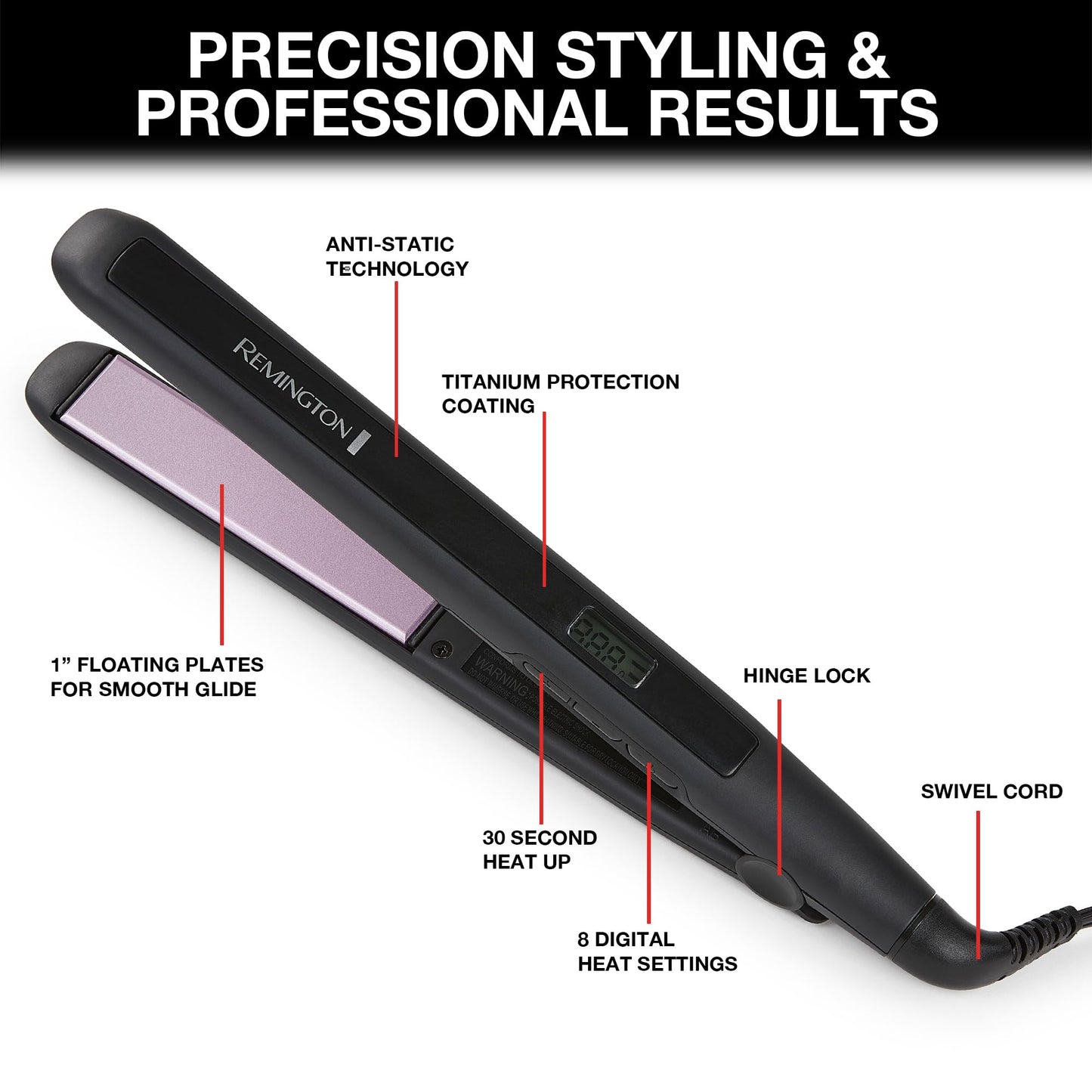 Remington 1" Anti-Static Flat Iron with Floating Ceramic Plates and Digital Controls, Hair Straightener, Purple, S5500 🍁 All In One Marketplace Canada