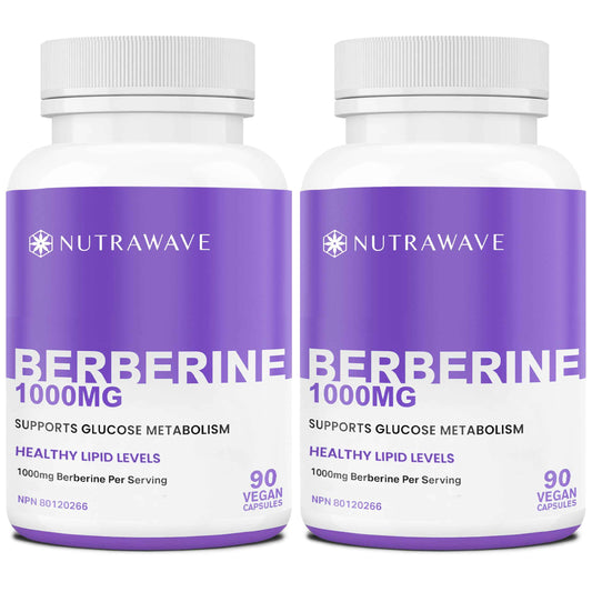Nutrawave PURE Berberine MAXIMUM POTENCY 1000mg per Serving (2 capsules 500mg each) Supports Blood Sugar Levels, Healthy Lipid (Fat) and Glucose Metabolism. Non-GMO, Vegan, Gluten Free. 90 Easy to Swallow Capsules- 2 pack 🍁 All In One Marketplace Canada