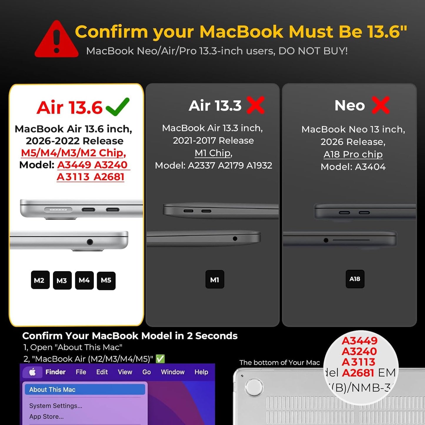 EooCoo Case Compatible with MacBook Air 13 inch M5 M4 M3 M2 2026-2022 A3449 A3240 A3113 A2681, 13.6" Hard Case Cover & Keyboard Skin & Screen Protector for Laptop Air 13.6 inch - Crystal Clear 🍁 All In One Marketplace Canada