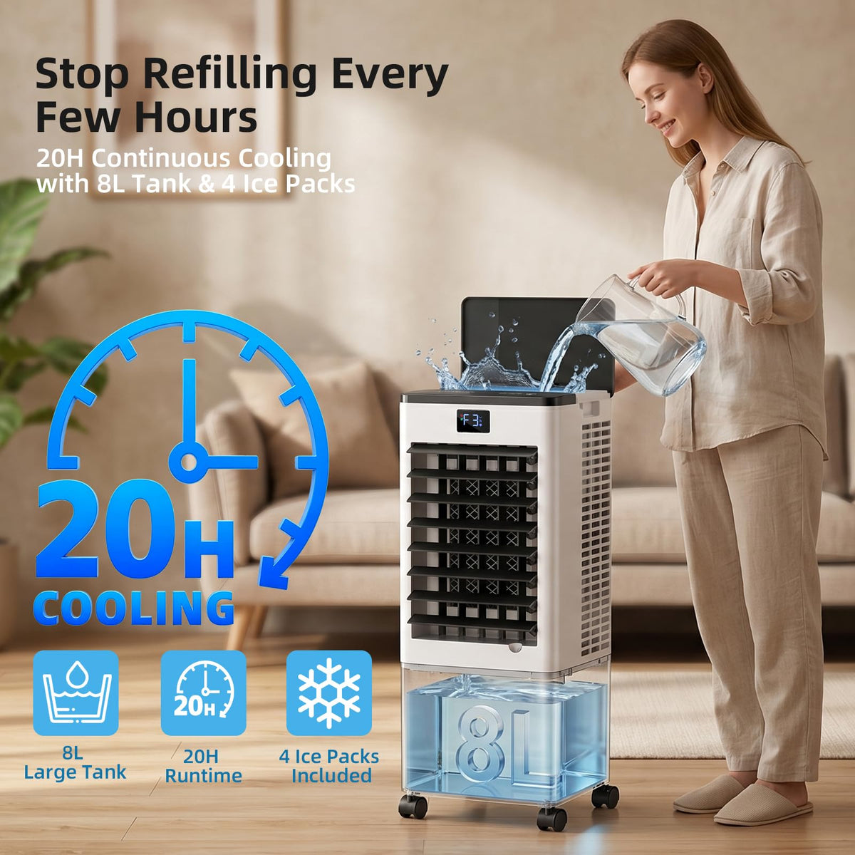 Portable Air Conditioners, Evaporative Air Cooler with Remote & LED Display, 120° Oscillation, 12H Timer, 3 Speeds & 4 Modes, 60W Energy-Efficient, Windowless Swamp Cooler for Bedroom Office Garage 🍁 All In One Marketplace Canada