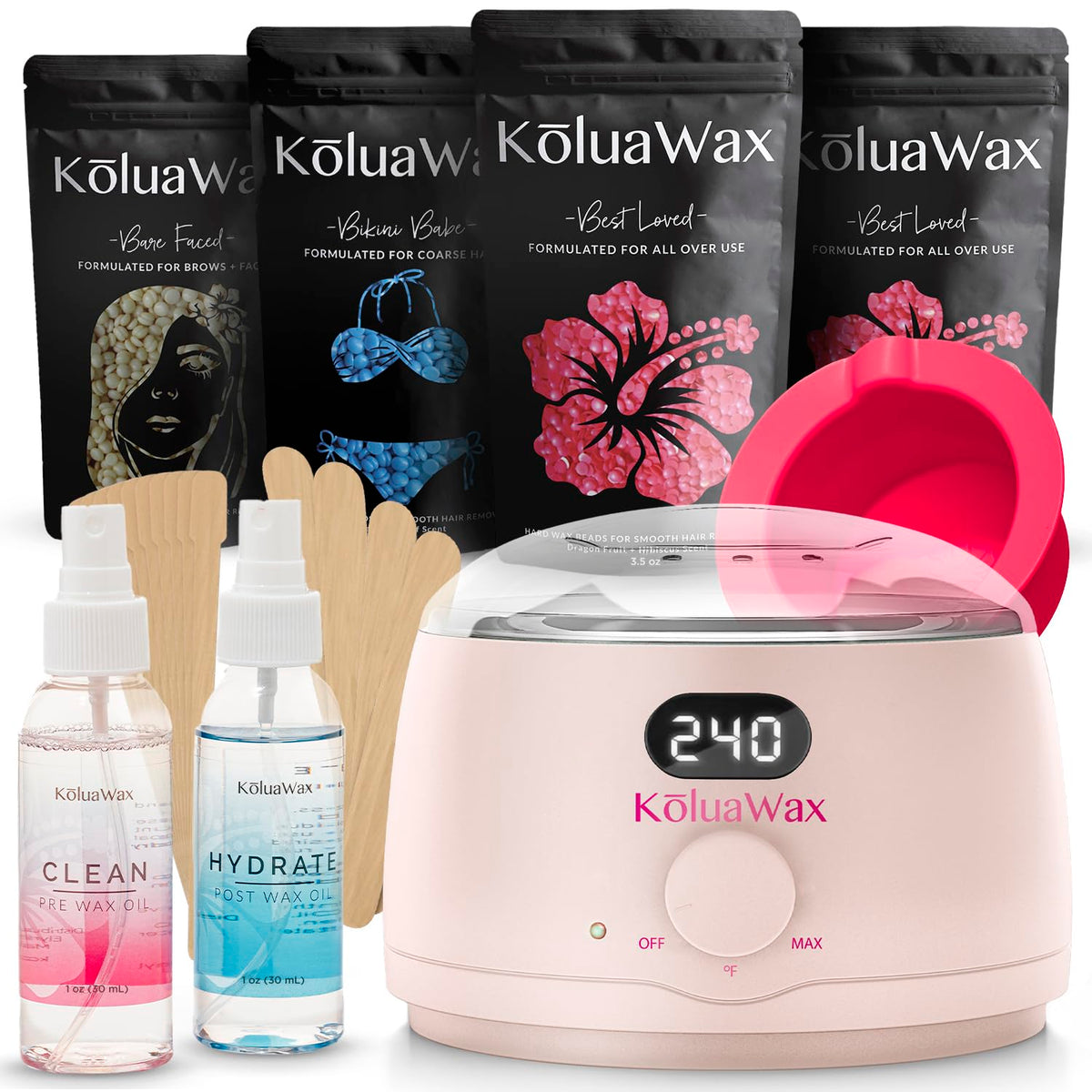 KoluaWax Premium Waxing Kit for Women - Burn-Free Wax Kits for Hair Removal for Women, Hard Wax Kit with Wax Pot, Wax Machine, Wax Warmer, Bikini and Brazilian Wax Kit for Women (Blush) 🍁 All In One Marketplace Canada