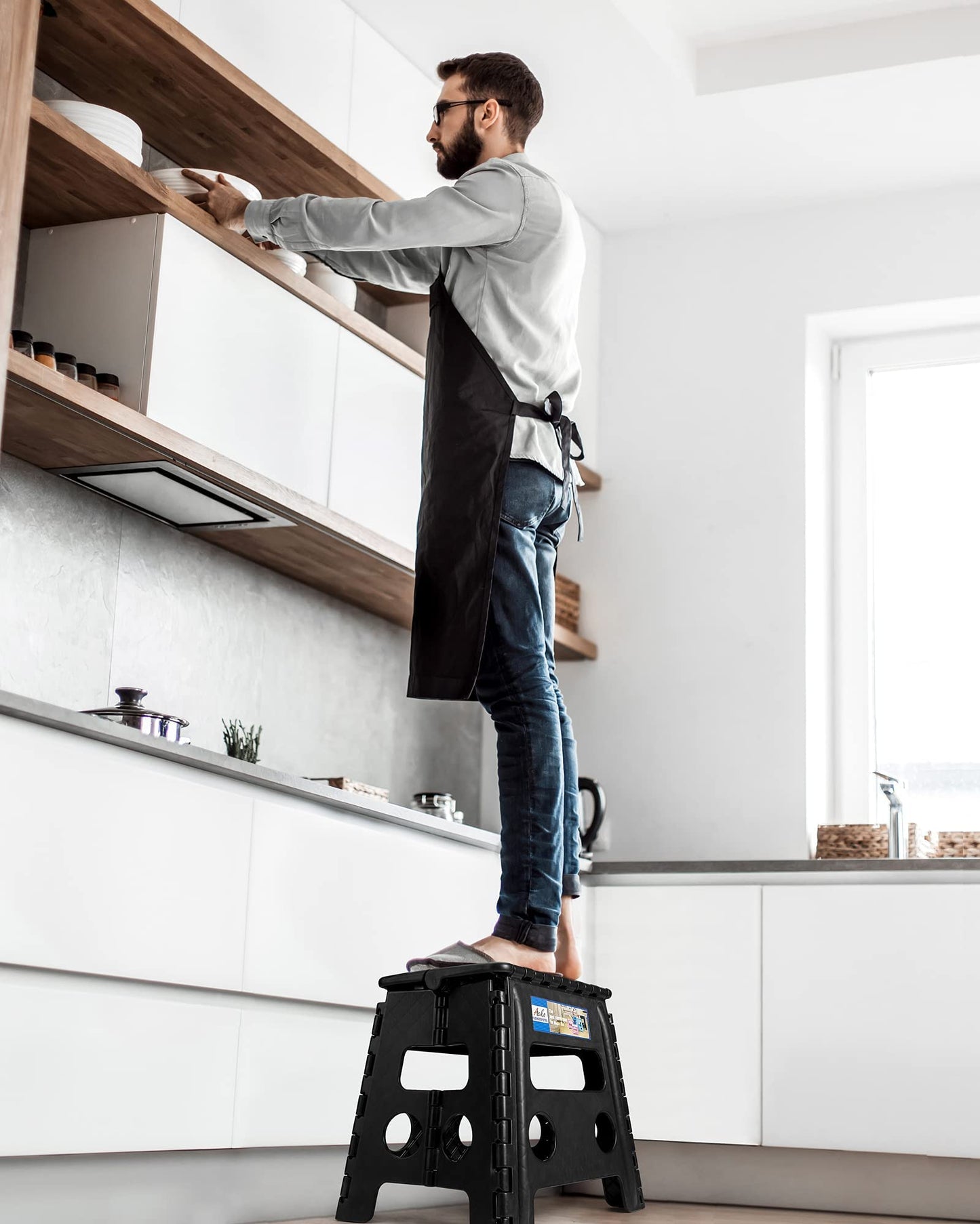Acko Folding Step Stool 13 inch Heavy Duty Plastic Foldable Step Stool for Adults and Kids, Premium Black Step Stool Toddler, Small Collapsible Fold Up Stepping Stool Kitchen Bathroom Step Stool 🍁 All In One Marketplace Canada