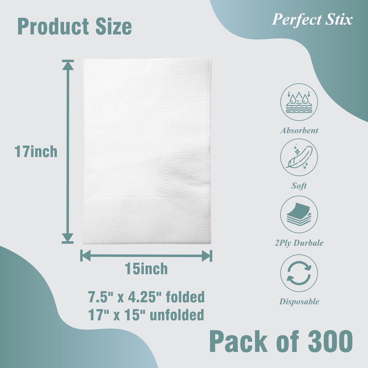 Perfect Stix White Dinner Napkin-300 2-Ply White Dinner Napkins, 0.1" Height, 17" width, 15" Length (Pack of 300) 🍁 All In One Marketplace Canada