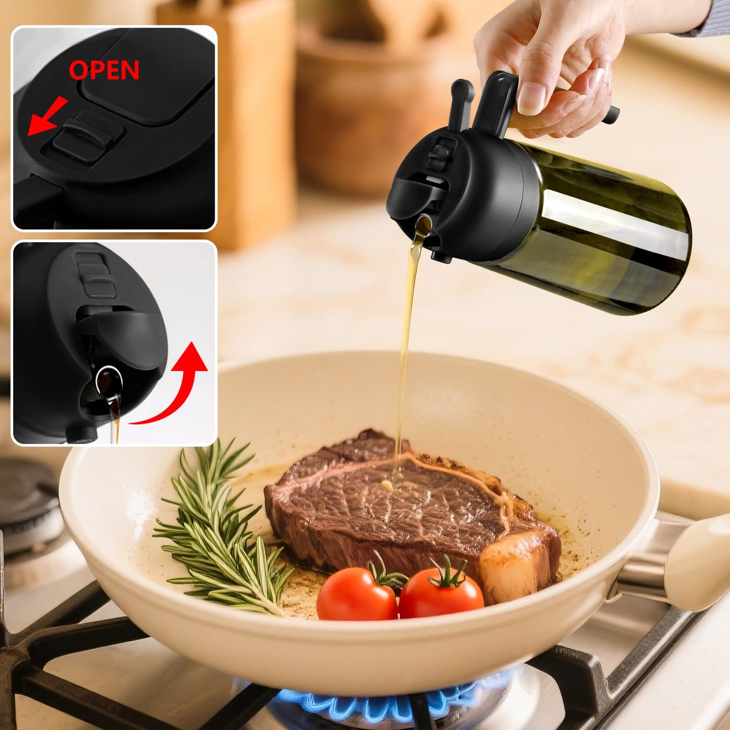 SWEET VIEW 2PCS Olive Oil Dispenser and Oil Sprayer – 16oz/470ml Glass Light-Proof Oil Pourer for Kitchen with Stickers for Air Fryer, Cooking, Salad, and BBQ 🍁 All In One Marketplace Canada
