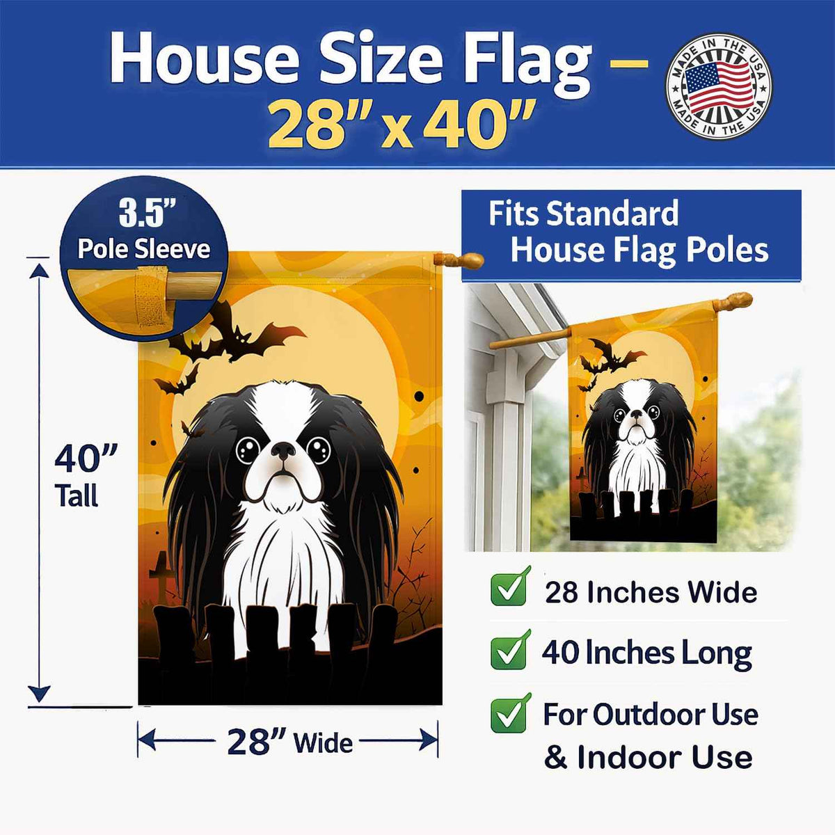 Caroline's Treasures BB1788CHF Halloween Japanese Chin Canvas House Size Flag, Multicolor, Large