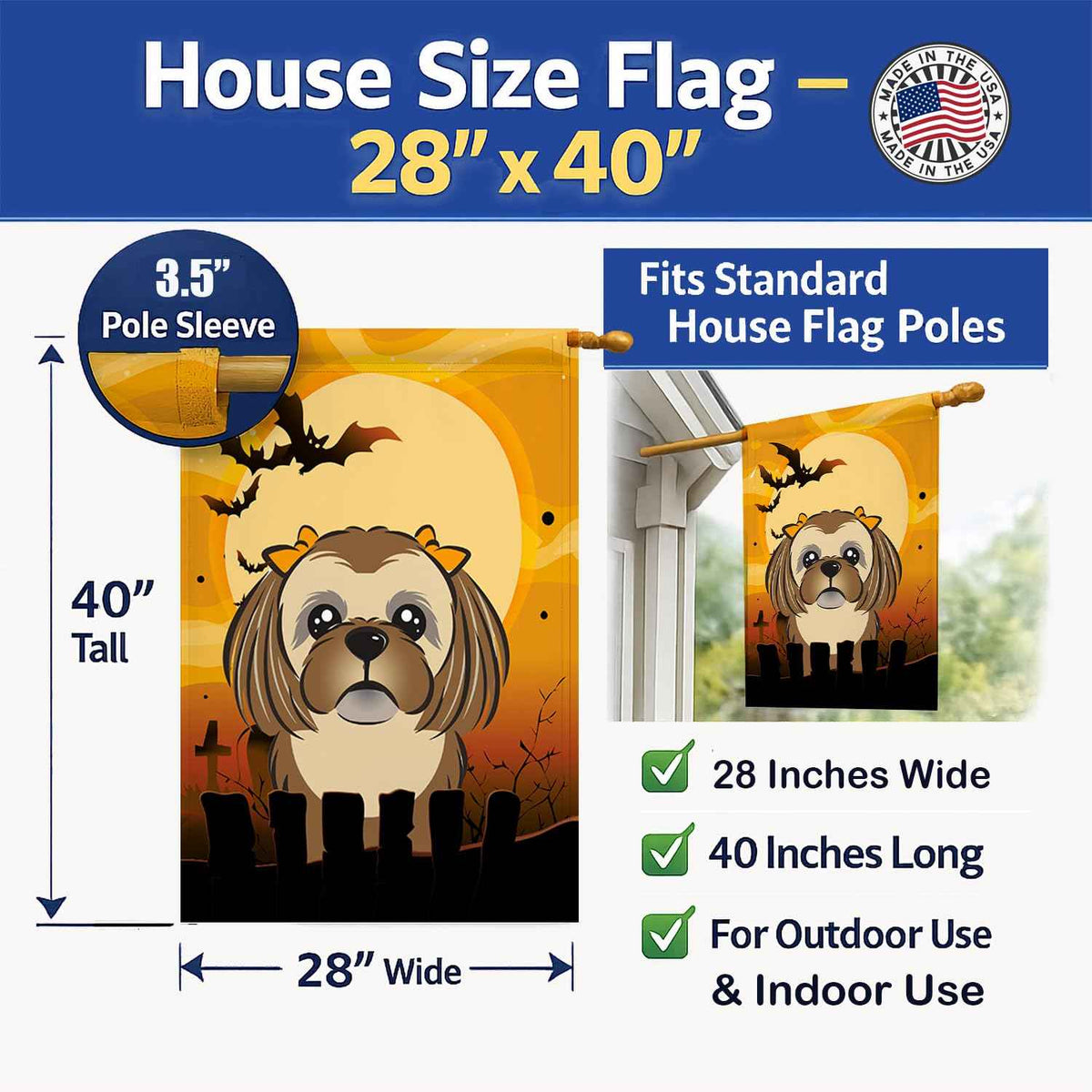 Caroline's Treasures BB1807CHF Halloween Chocolate Brown Shih Tzu Canvas House Size Flag, Multicolor, Large