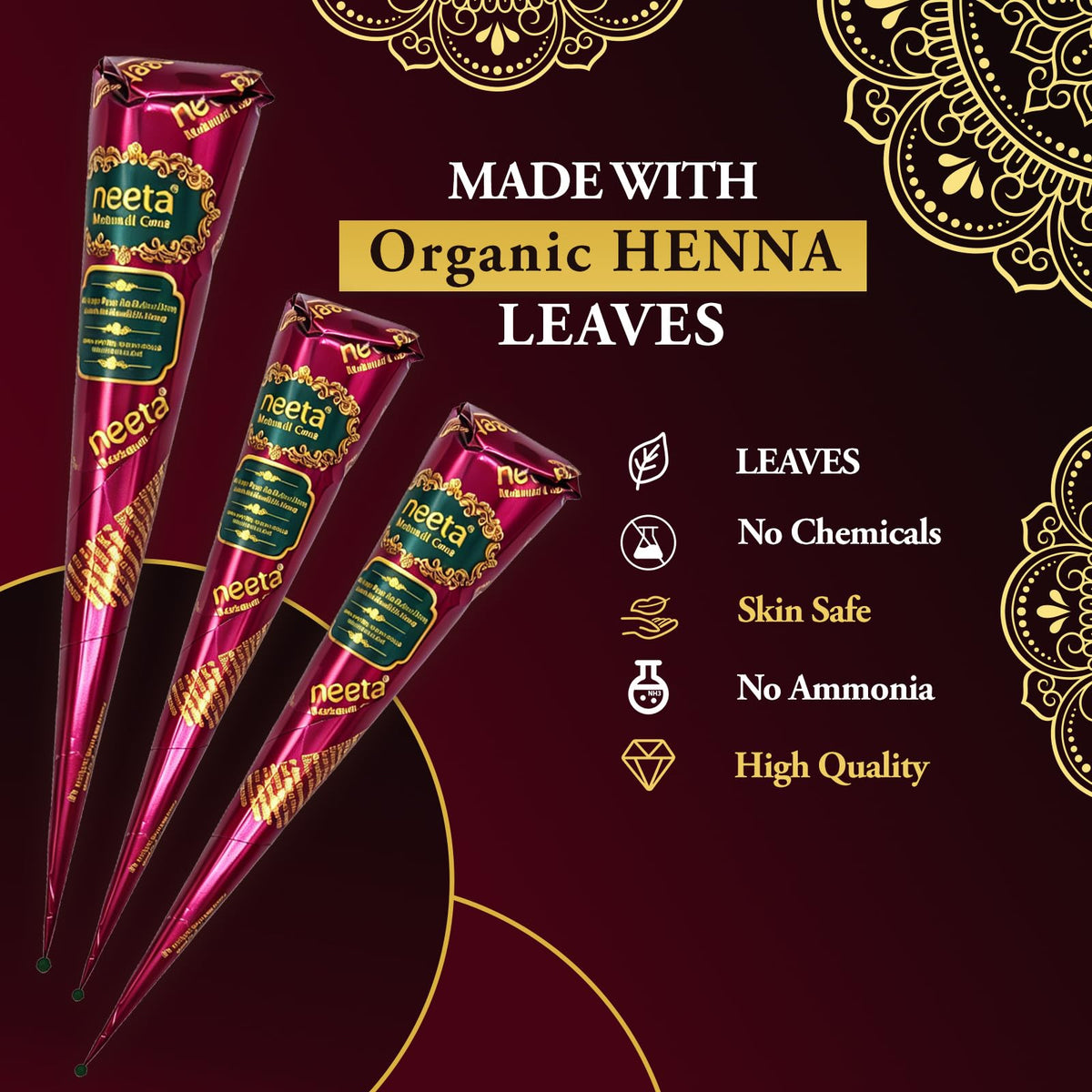 4 Pack Natural Mehendi Cone Henna Paste Temporary Tattoo Paste with 8pcs Tattoo Stencils| Each cone 25 grams | Indian Body Art Painting Drawing Tattoos Freckles (Reddish Brown Color) 🍁 All In One Marketplace Canada