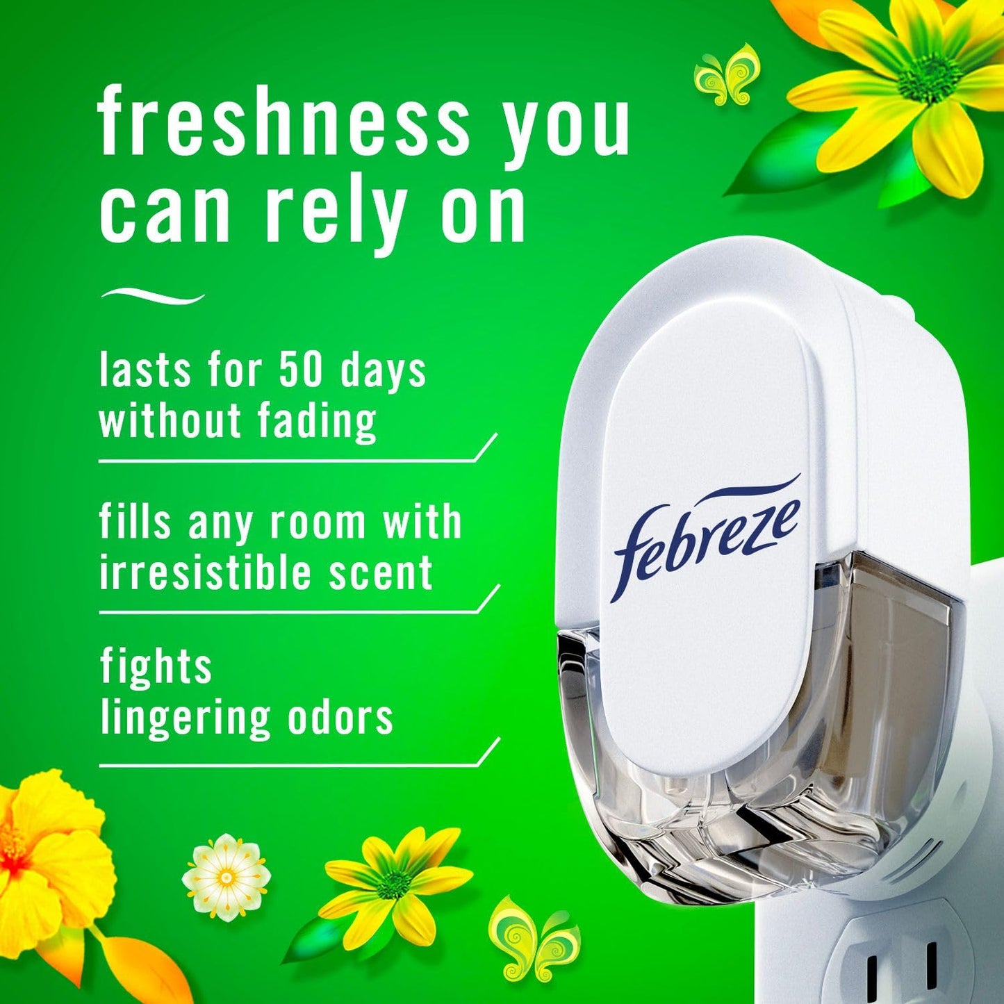Febreze Plug In Air Freshener, Odor-Fighting Scented Oil Starter Kit for Home, Bathroom and Kitchen, Long Lasting for Strong Odors, Gain Original Scent, Warmer + 4 Refill 🍁 All In One Marketplace Canada