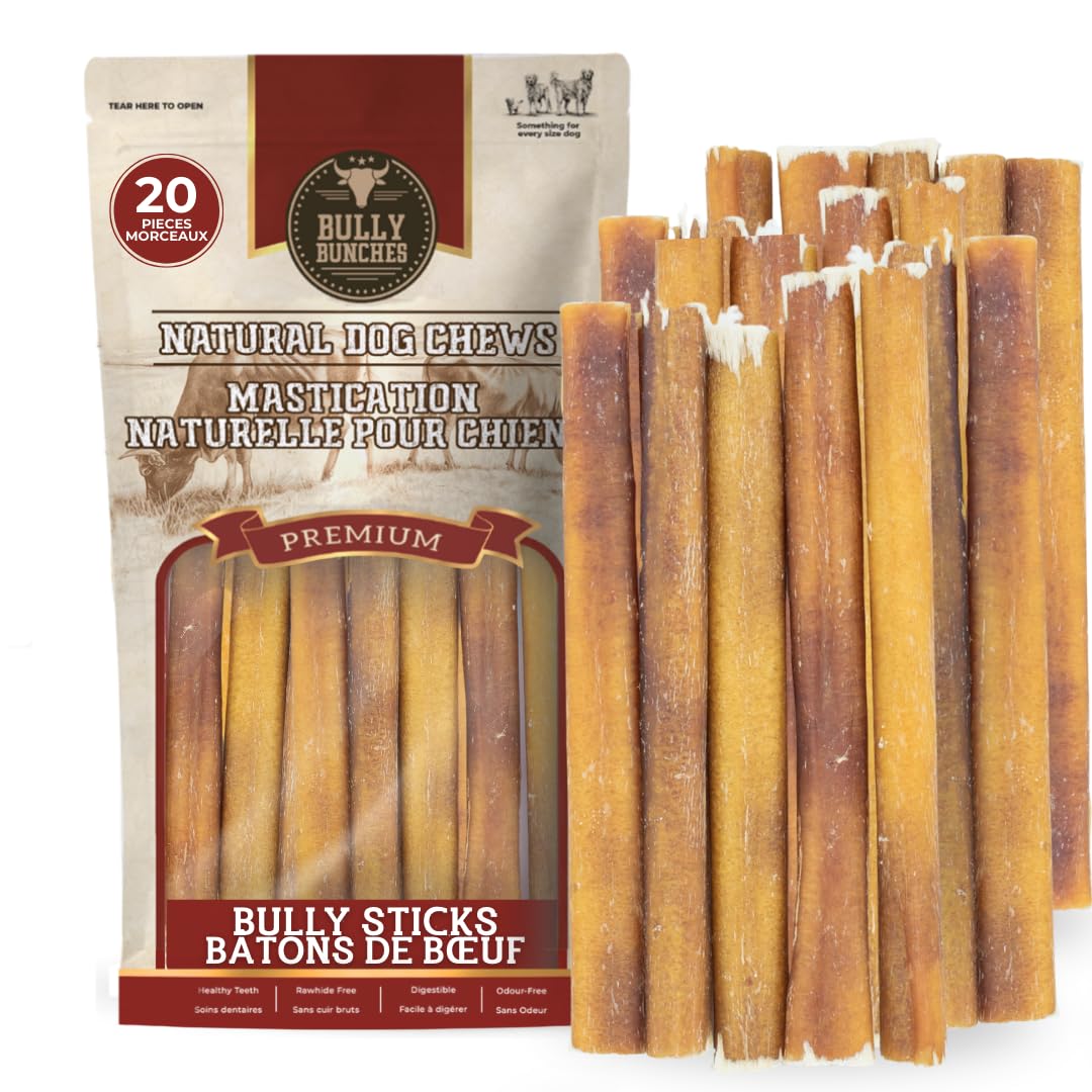 Bully Bunches Premium (6" Standard - 20 Pack) Odour-Free, Consistently Sized Bully Sticks for Medium Dogs - Long Lasting Oral Care Chews - All Natural Fully Digestible Beef Treat, No Rawhide 🍁 All In One Marketplace Canada