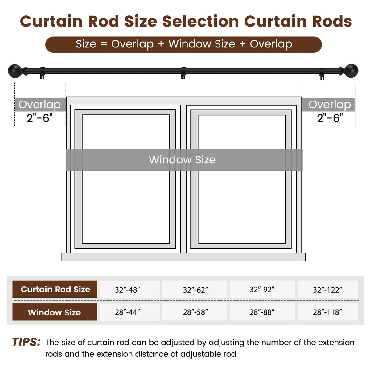 2 Pack Curtain rod for Windows 48 to 84 Inch, 5/8 Inch Small Matte Black Outdoor adjustable Curtain Rods with brackets for Bedroom, Bathroom, Living room, Kitchen, Patio, cafe 🍁 All In One Marketplace Canada