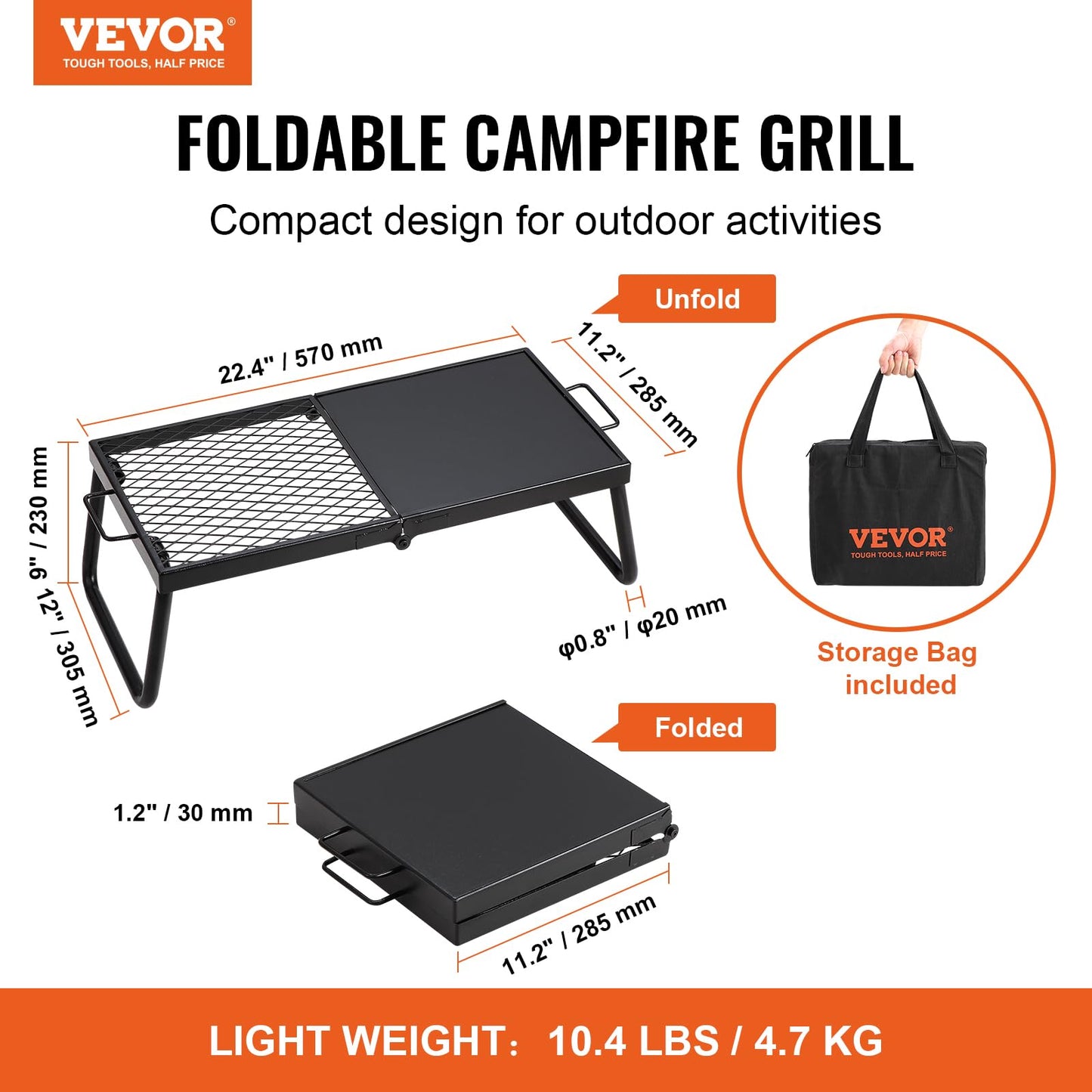 VEVOR Folding Campfire Grill, Heavy Duty Steel Mesh Grate, 22.4" Portable Camping Grates Over Fire Pit, Camp Fire Cooking Equipment with Legs Carrying Bag, Grilling Rack for Outdoor Open Flame Cooking 🍁 All In One Marketplace Canada