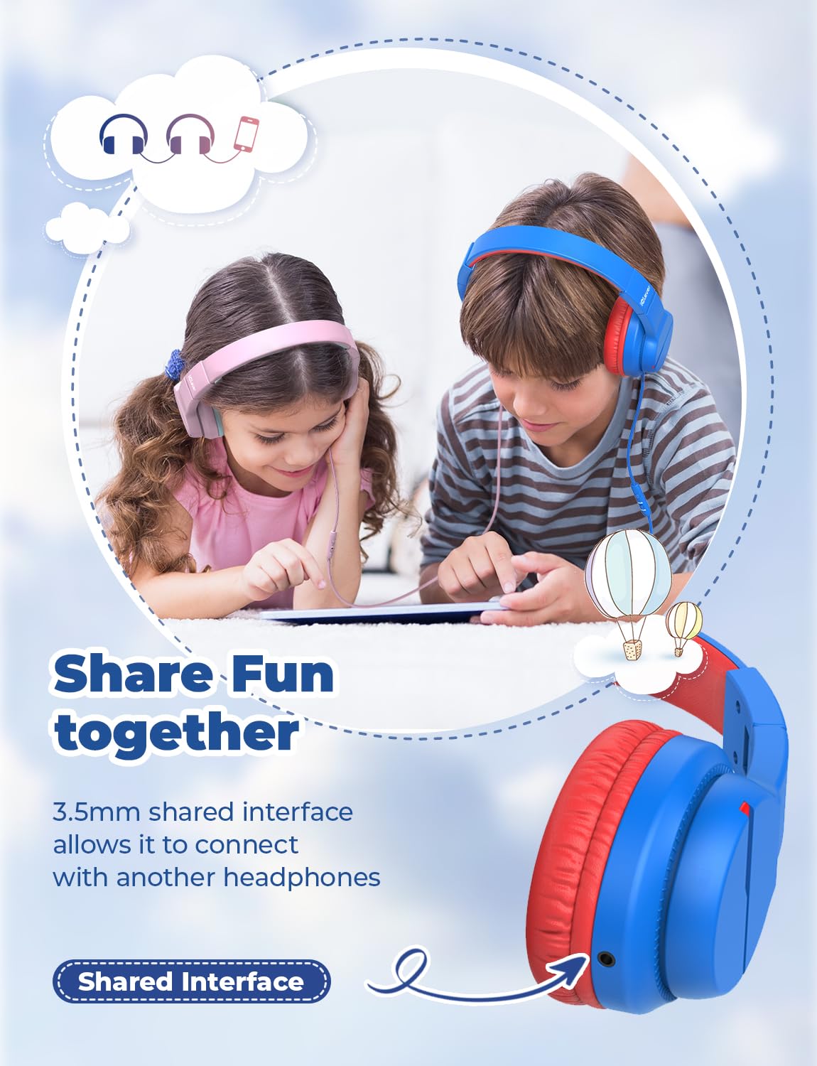 iClever HS19 Kids Headphones with Microphone for School, Volume Limiter 74/85dBA, Over-Ear Girls Boys Headphones for Kids with Shareport, Foldable Wired for iPad/Fire Tablet/Travel, Blue 🍁 All In One Marketplace Canada