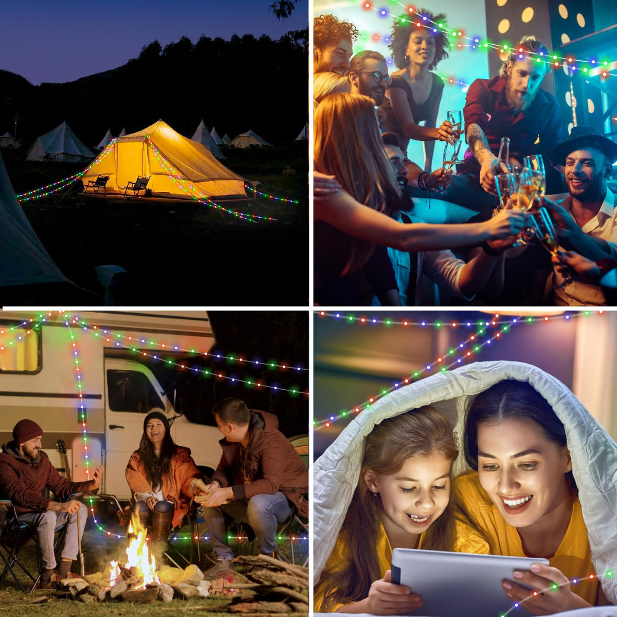 HAMLITE Solar Camping String Lights: 4 in 1 Camping Fairy Light - 32.8Ft Camping Lights with 5 Modes - USB Outdoor String Lights Rechargeable - Waterproof Retractable String Light for Hiking, Tent, RV 🍁 All In One Marketplace Canada