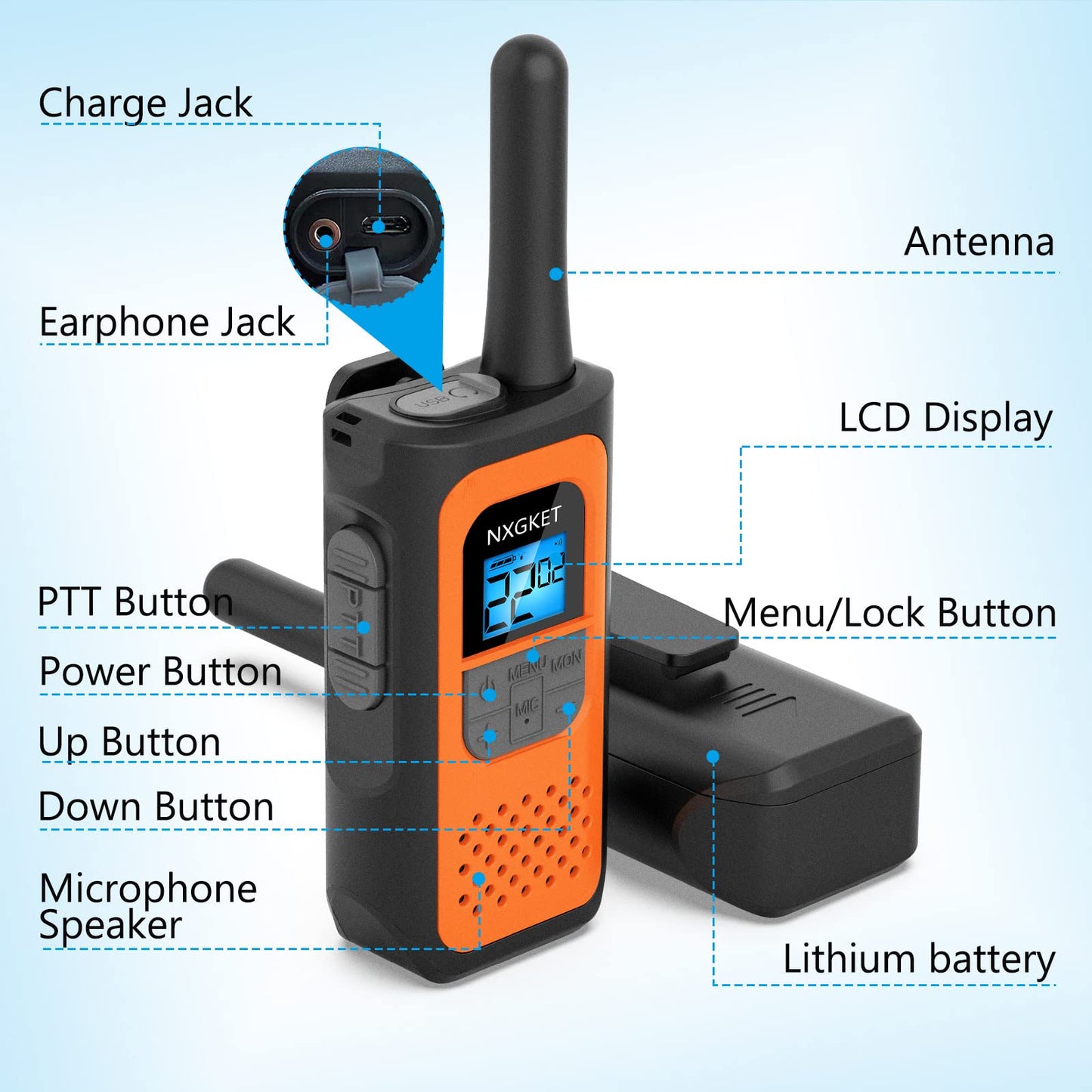 NXGKET Walkie Talkies for Kids Adults, Rechargeable Long Range Walky Talky 2 Way Radios 22 Channels with 1200mAh Li-ion Battery USB-C Cable for Family Outdoors Camping Hiking Toys Gift 4 Pack 🍁 All In One Marketplace Canada