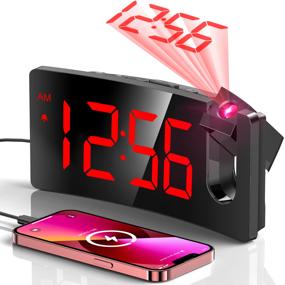 Projection Alarm Clock, Digital Clock with 180° Rotatable Projector, 3-Level Brightness Dimmer, Clear LED Display, USB Charger, Progressive Volume, 9mins Snooze,12/24H, Digital Alarm Clock for Bedroom 🍁 All In One Marketplace Canada