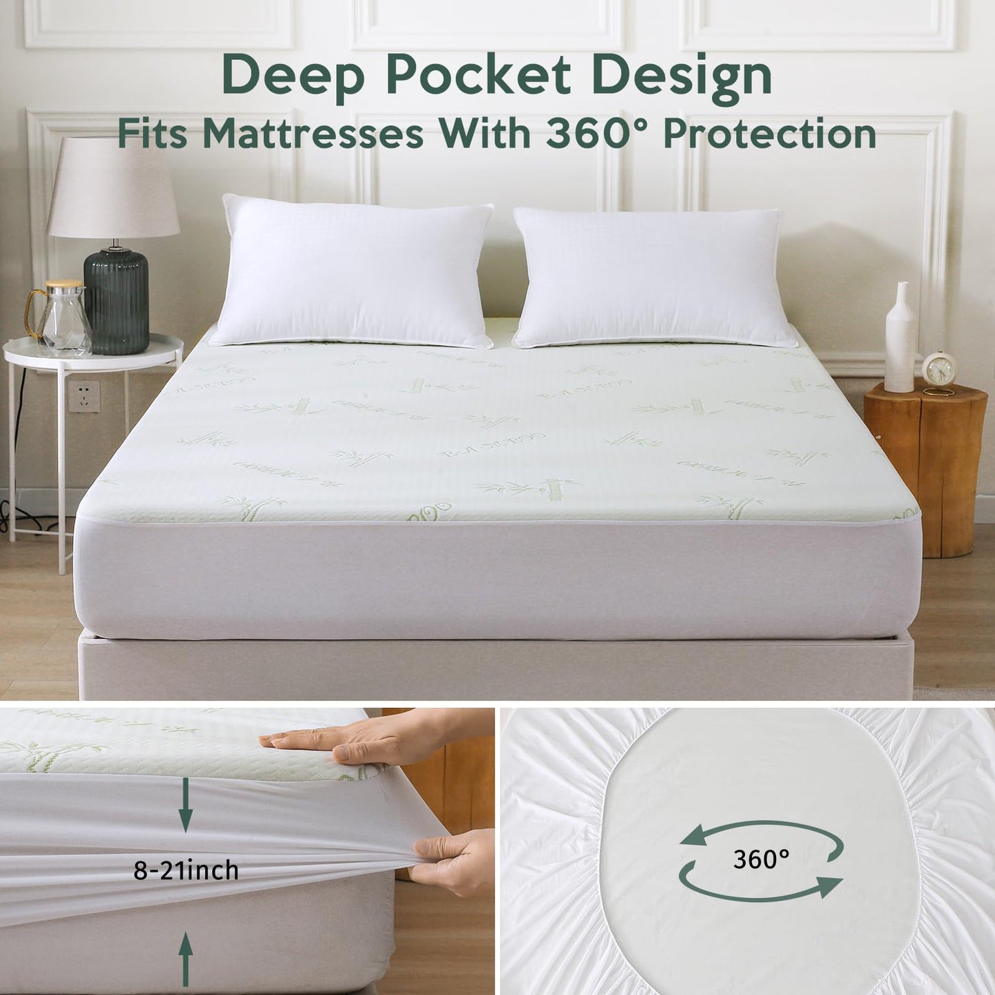 MUXHOMO Premium 100% Waterproof Queen Size Mattress Protector, Breathable Mattress Cover Queen Size Bed, Cooling 3D Air Fabric Bed Pad Cover, Deep Pocket 8"-21" 🍁 All In One Marketplace Canada