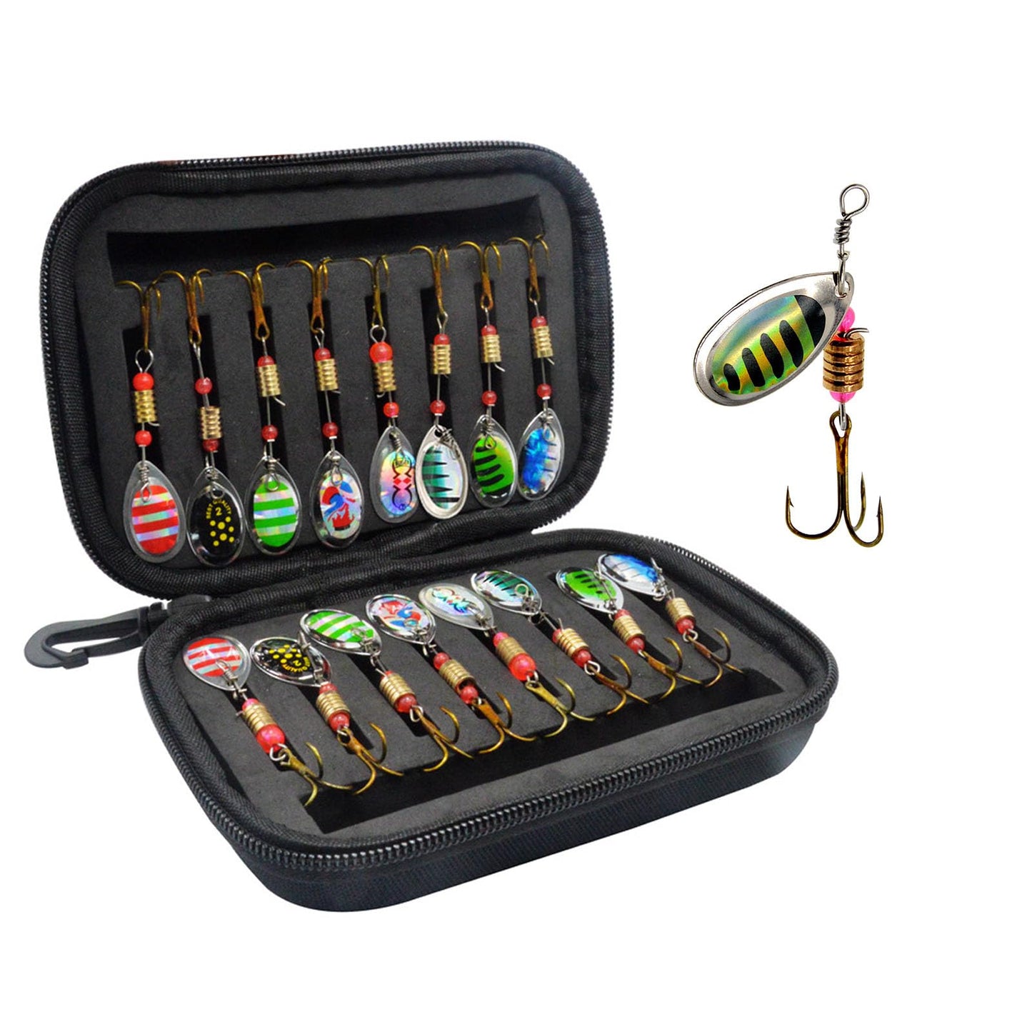 Vkinman 16 Pcs Fishing Lures Spinner Bait with Treble Hooks for Bass Trout Salmon Fishing Tackle Spinnerbait Spoons Metal Sequins Spinners Baits Fishing Bait for Freshwater Saltwater Fishing 🍁 All In One Marketplace Canada