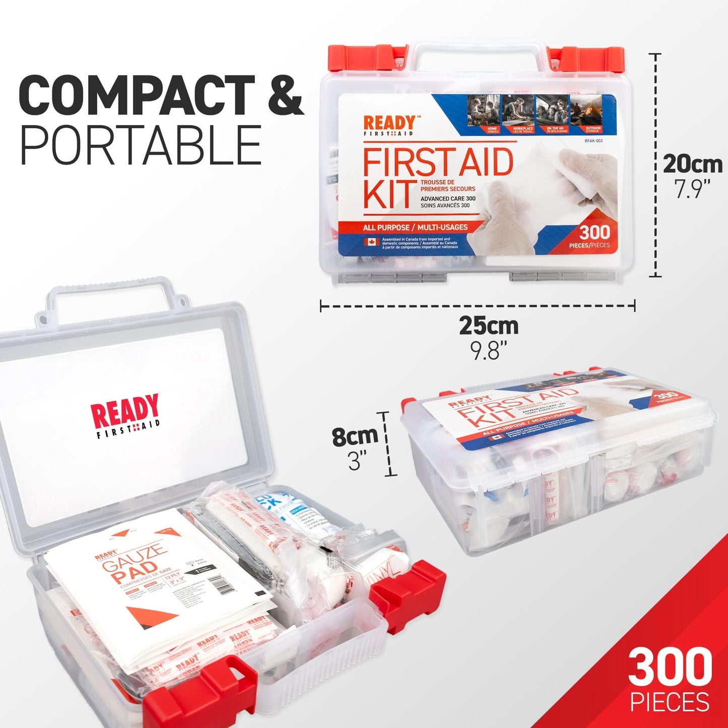 Ready First-Aid 300 Piece First-aid Kit - First Aid Kit for Car, Trousse De Premiers Soins, Home, Camping Essentials, Travel 🍁 All In One Marketplace Canada
