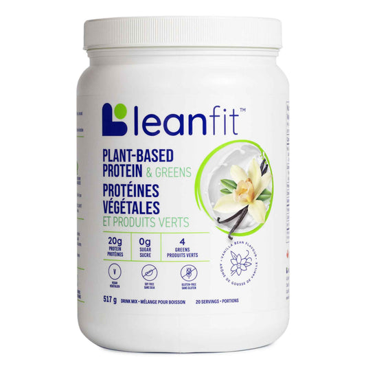 LEANFIT PLANT-BASED PROTEIN & GREENS Natural Vanilla – 20g Plant Protein + 4 Leafy Greens Per Serving – Vegan, Gluten-Free, Soy-Free, No Sugar - 20 Servings, 517g Tub 🍁 All In One Marketplace Canada