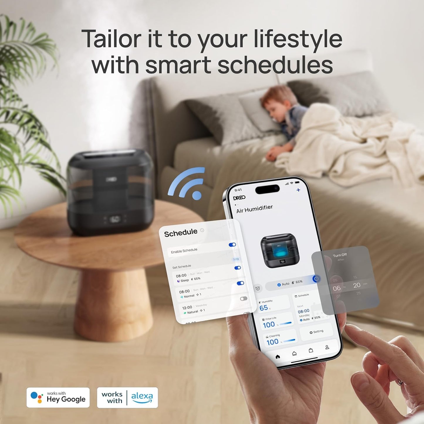 DREO Smart Humidifiers for Bedroom, Top Fill 4L Supersized Cool Mist Humidifier with Nightlight, 36H Runtime, Touch/APP/Voice Control, Quiet Ultrasonic Humidifiers for Large Room, Baby, Plants 🍁 All In One Marketplace Canada