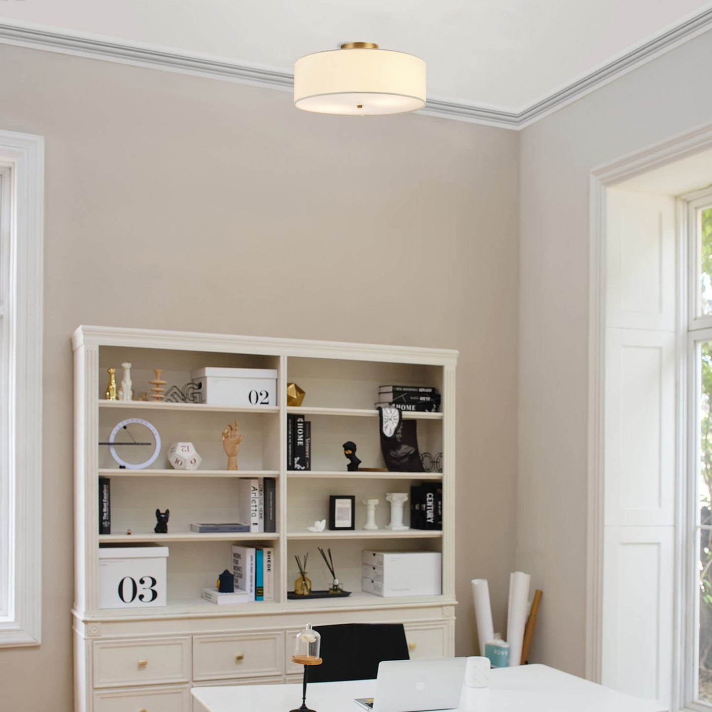 Globe Electric 60998 Kyle 2-Light Flush Mount Ceiling Light, Matte Brass, White Linen Shade 🍁 All In One Marketplace Canada