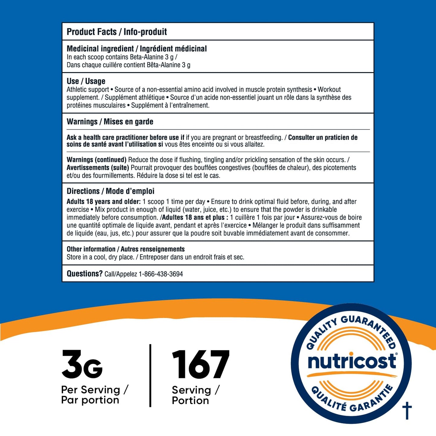 Nutricost Beta Alanine Powder (500 Grams) Unflavored - Pre-Workout Supplement, Non-GMO, Gluten-Free 🍁 All In One Marketplace Canada