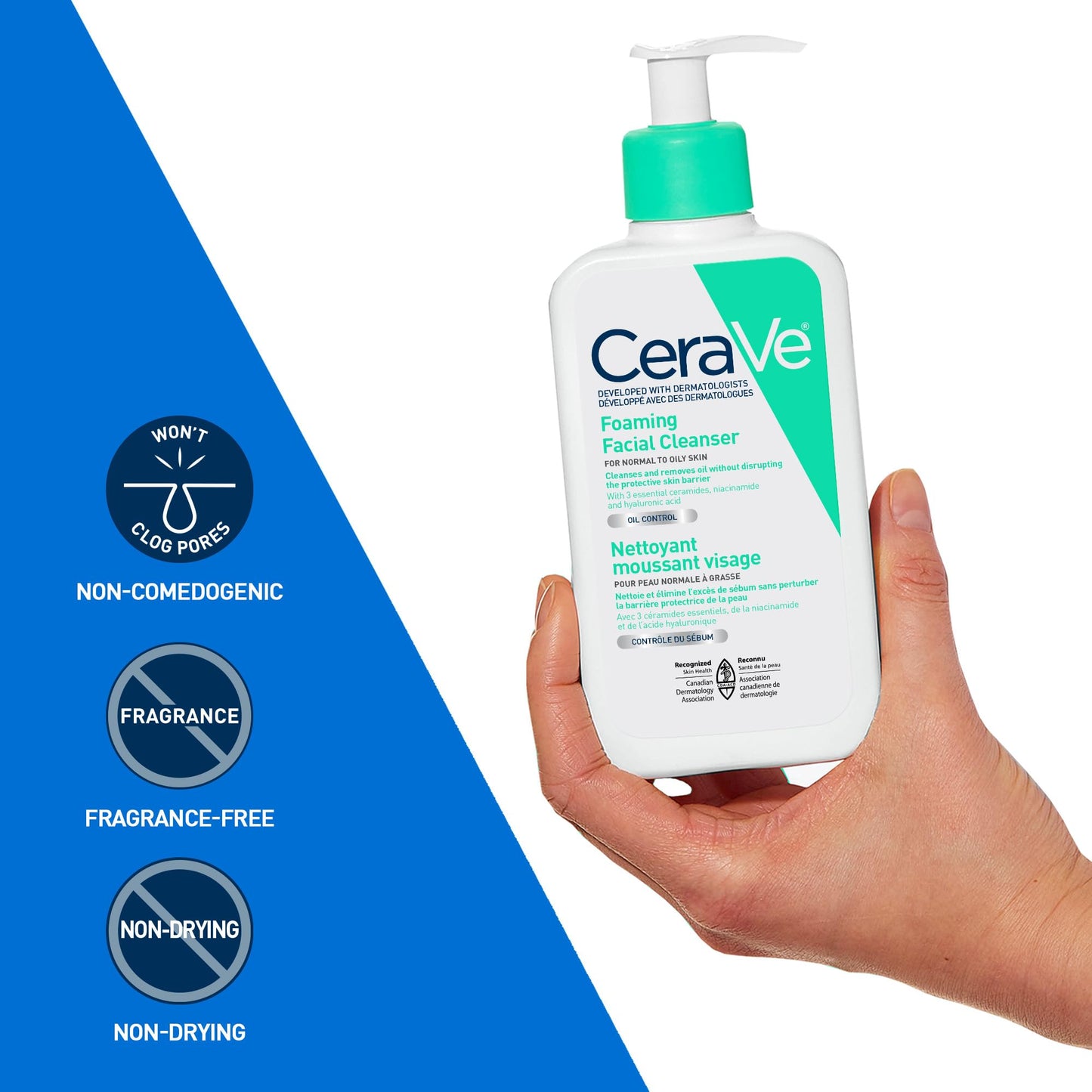 CeraVe Foaming Face Wash, Gel Face Cleanser for Normal to Oily Skin, Removes Excess Oil & Dirt, with Hyaluronic Acid, Niacinamide & Ceramides, Fragrance-Free, Recommended by Dermatologists, 562mL 🍁 All In One Marketplace Canada