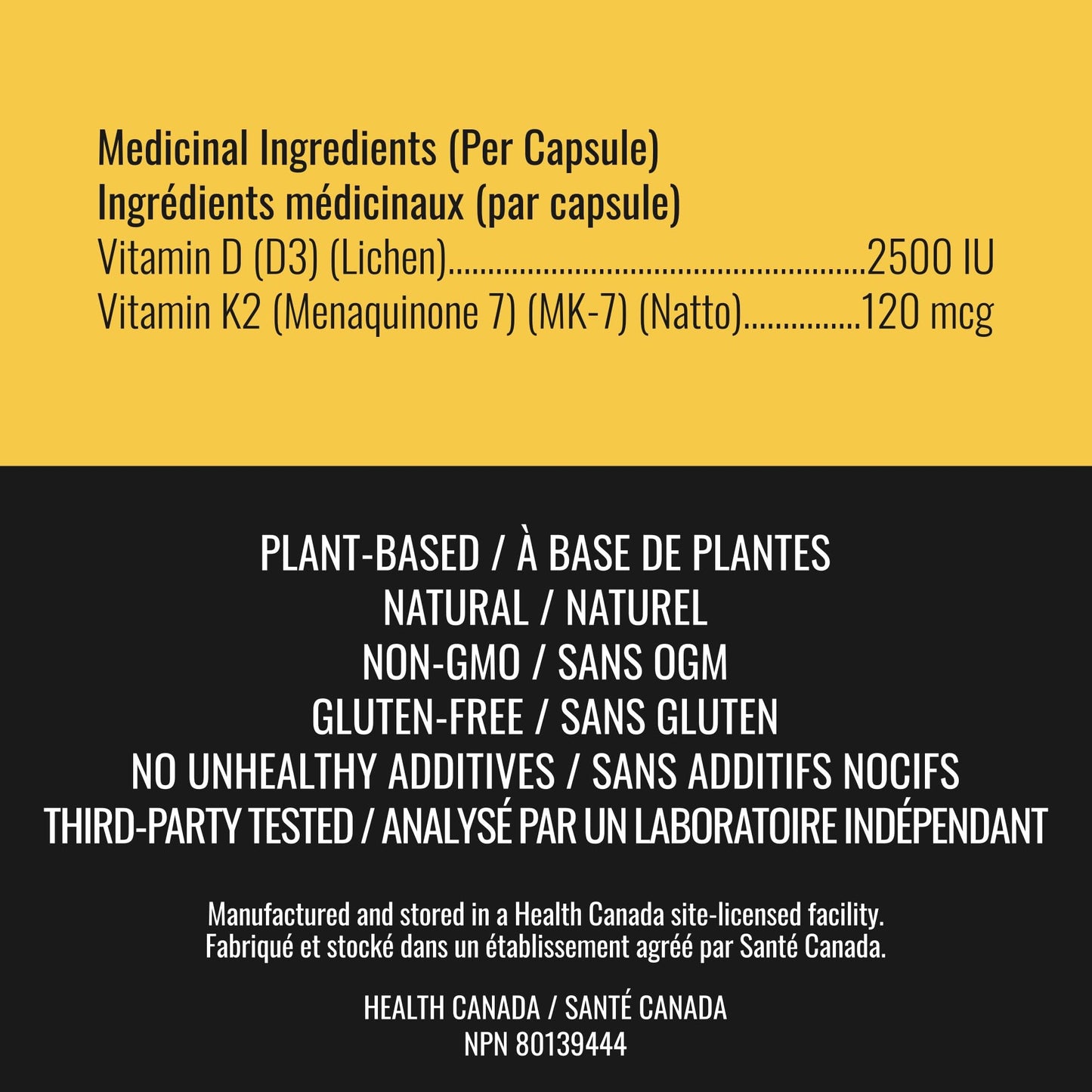 Vitamin D3 K2 Supplement - 2500 IU D3, 120 mcg K2 MK7 x 124 Capsules - Plant-Based, Vegan - Prevents Deficiency, Supports Bone Health in Women and Men - Made in Canada, Third-Party Tested - Nutritionn 🍁 All In One Marketplace Canada