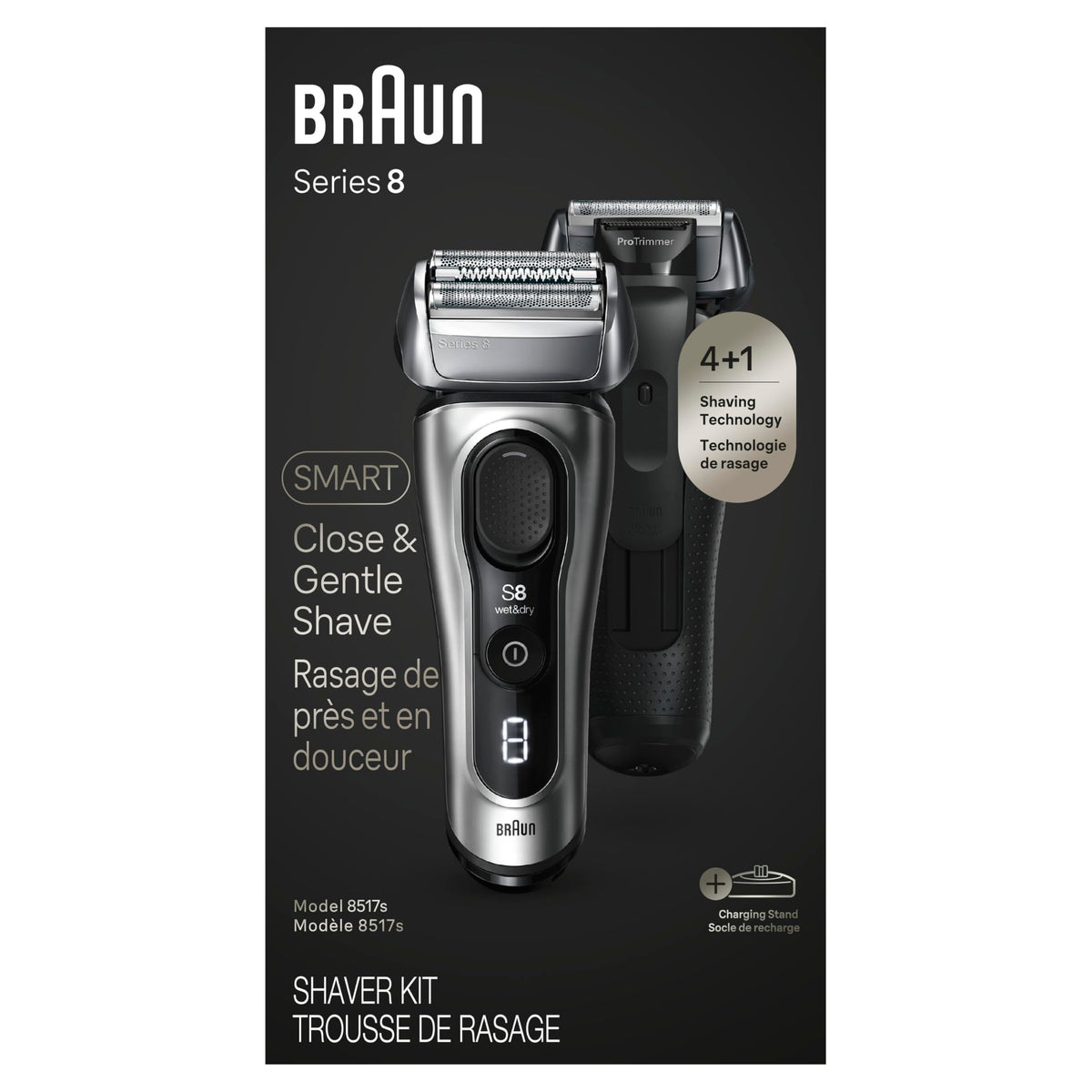 Braun Series 8 Electric Shaver for Men with Precision Long Hair Trimmer, Wet and Dry Electric Razor with Charging Stand and Travel Case, 8517s Galvano Silver 🍁 All In One Marketplace Canada