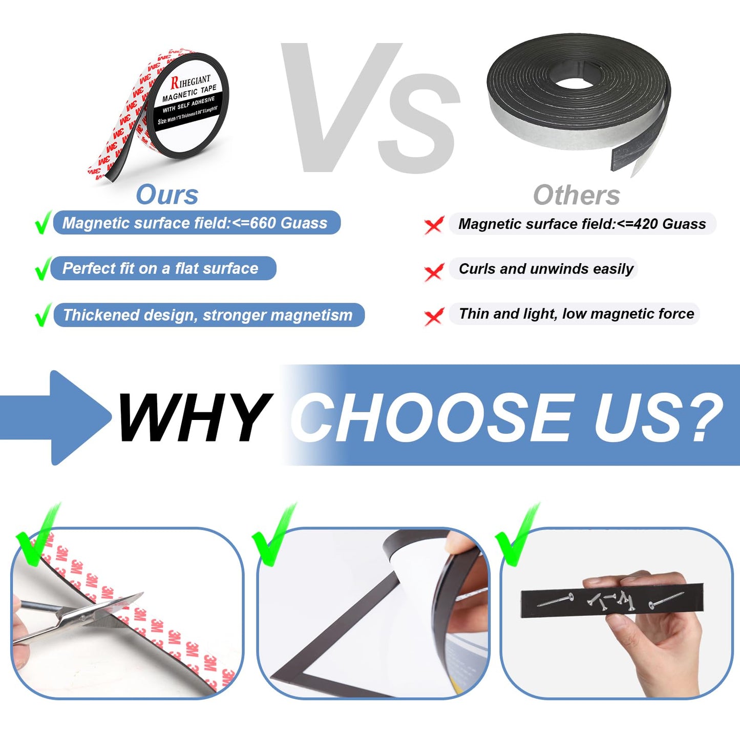RIHEGAINT Magnetic Tape - 1/2" x 16ft Flexible Magnet Strips with 3M Strong Adhesive Backing - Perfect Fridge Magnets! 🍁 All In One Marketplace Canada
