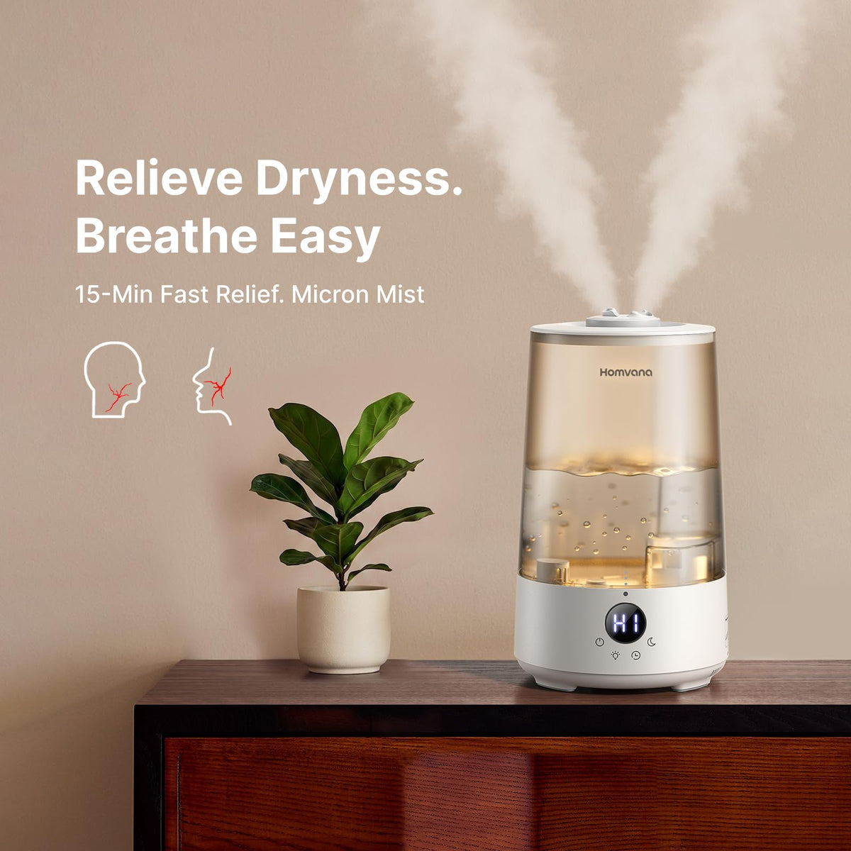 Homvana Humidifiers for Bedroom Home, 3.6 L Cool Mist Top-Fill 34H Super Long Time, Quiet 16dB, Baby Humidifier, Oil Diffuser Large, Plants, Nursery, Office BPA FREE, 7 Color Light (Grey) 🍁 All In One Marketplace Canada