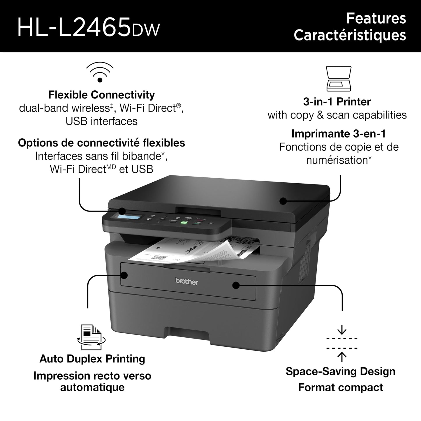 Brother HL-L2465DW Monochrome Laser Printer with Wireless Connectivity All-in-One Print, Copy and Scan Functions for Home and Office Use - Compact Design 🍁 All In One Marketplace Canada