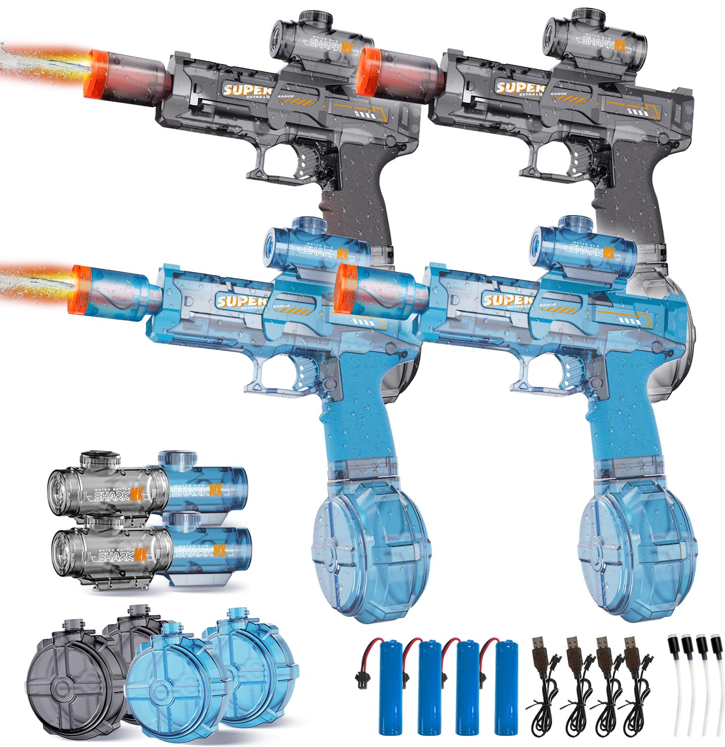 4PCS Electric Water Gun for Kids Adults,Mini Auto Squirt Gun with Flashing Muzzle,26FT Range,Leak-Proof Rechargeable Water Blaster for Summer Pool Beach Water Fights (Black+Blue) 🍁 All In One Marketplace Canada