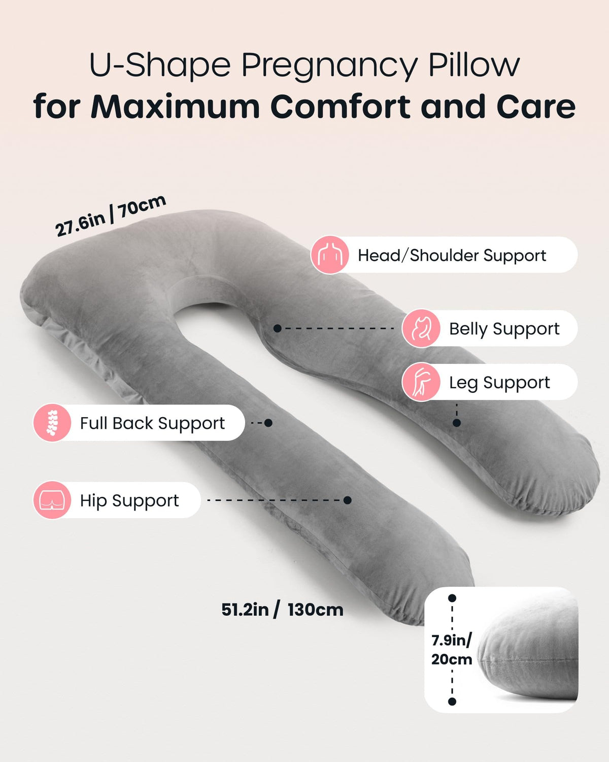Nuliie Pregnancy Pillow for Sleeping, U Shaped Full Body Pillow Pregnancy Pillows, Maternity Pillow Support for Back, HIPS, Legs for Pregnant Women, with Washable Velvet Cover (Grey) 🍁 All In One Marketplace Canada