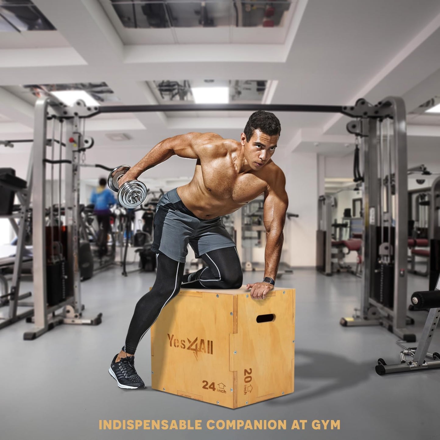 Yes4All 3-in-1 Wooden Plyo Box, Jumping Plyometric Step Platform for Home Gym, 450lb Capacity with Wide Built-in Handles (16"x14"x12" - Basic Wood Finish) 🍁 All In One Marketplace Canada