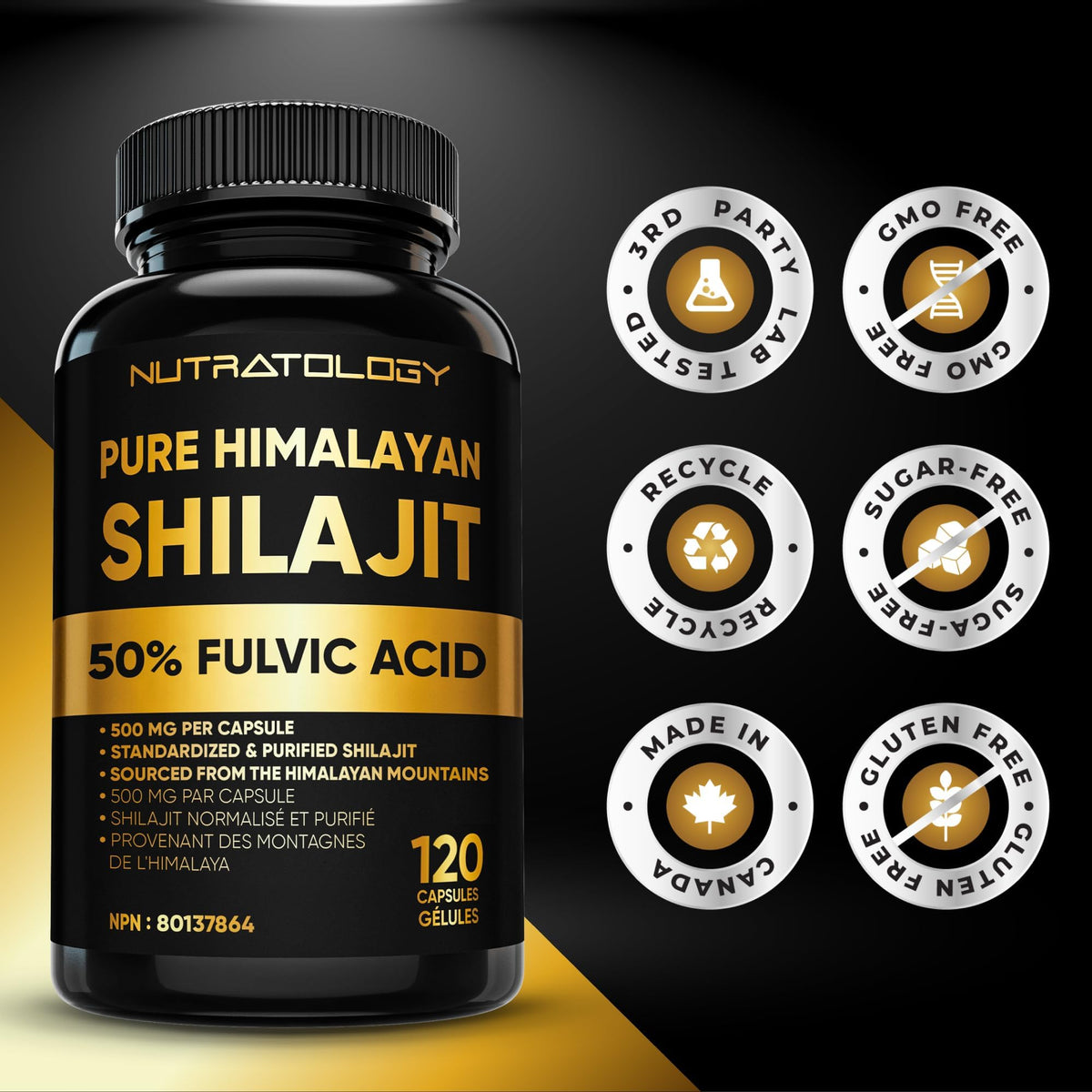 Nutratology® Pure Shilajit Capsules | 50% Fulvic Acid | High Potency & Purity - Sourced from the Himalayan Mountains - Shilajit for Men & Women - 120 Count 🍁 All In One Marketplace Canada
